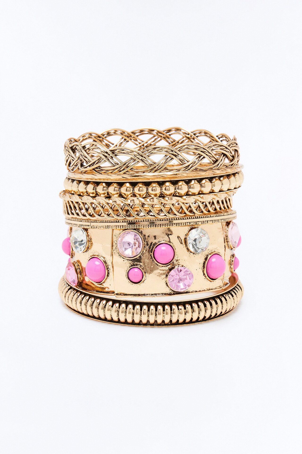 Sophia Jeweled 8 Piece Bracelet Set - Gold/Pink