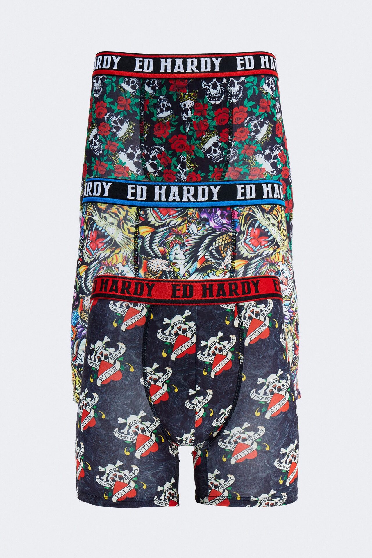 Wild Savage Ed Hardy 3 Pack Cartoon Boxer Briefs - Multi Color