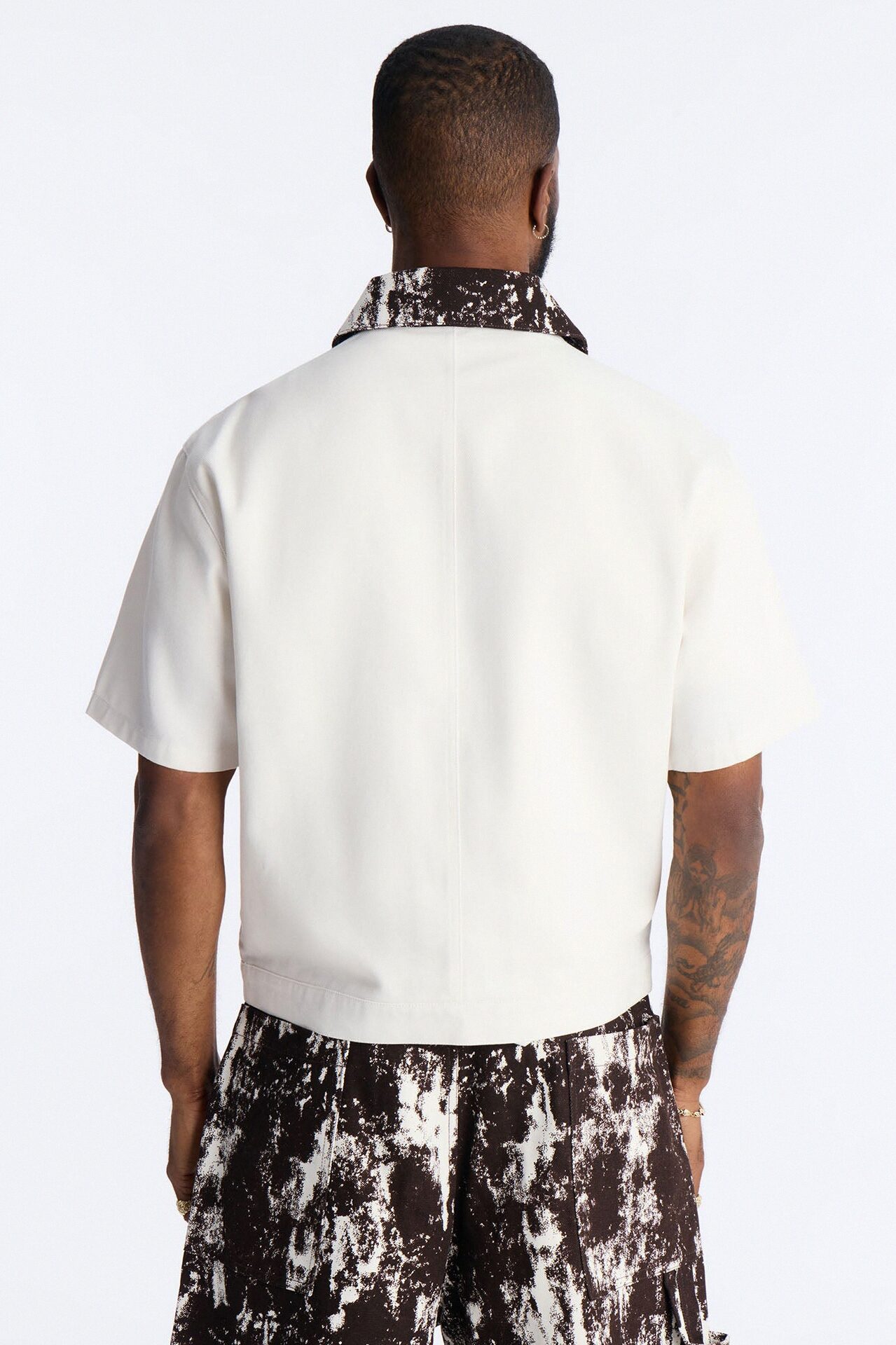 Canon Contrast Collar Zip Up Shirt - White