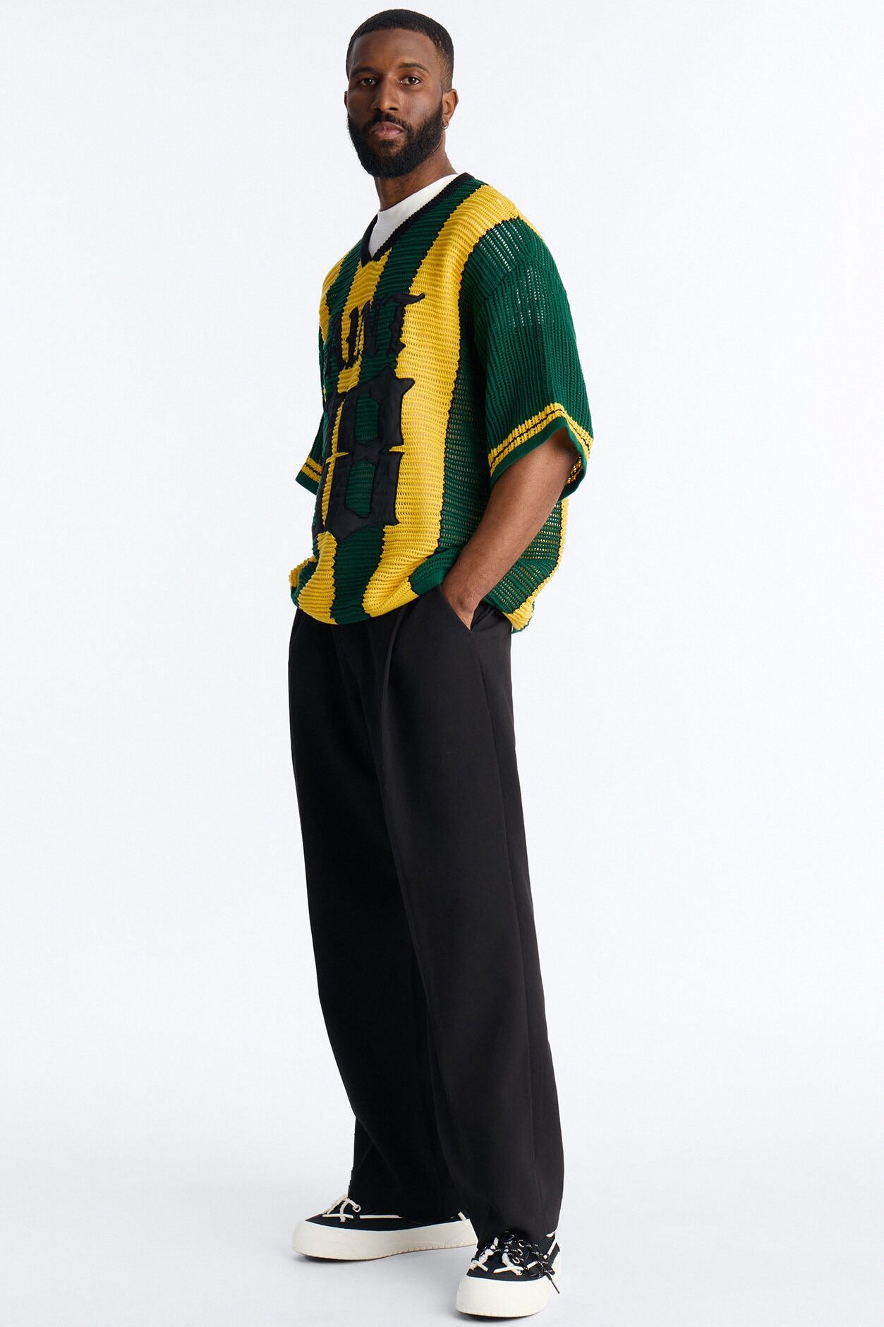 Saint 88 Cross Stripe Short Sleeve Knit Jersey - Yellow