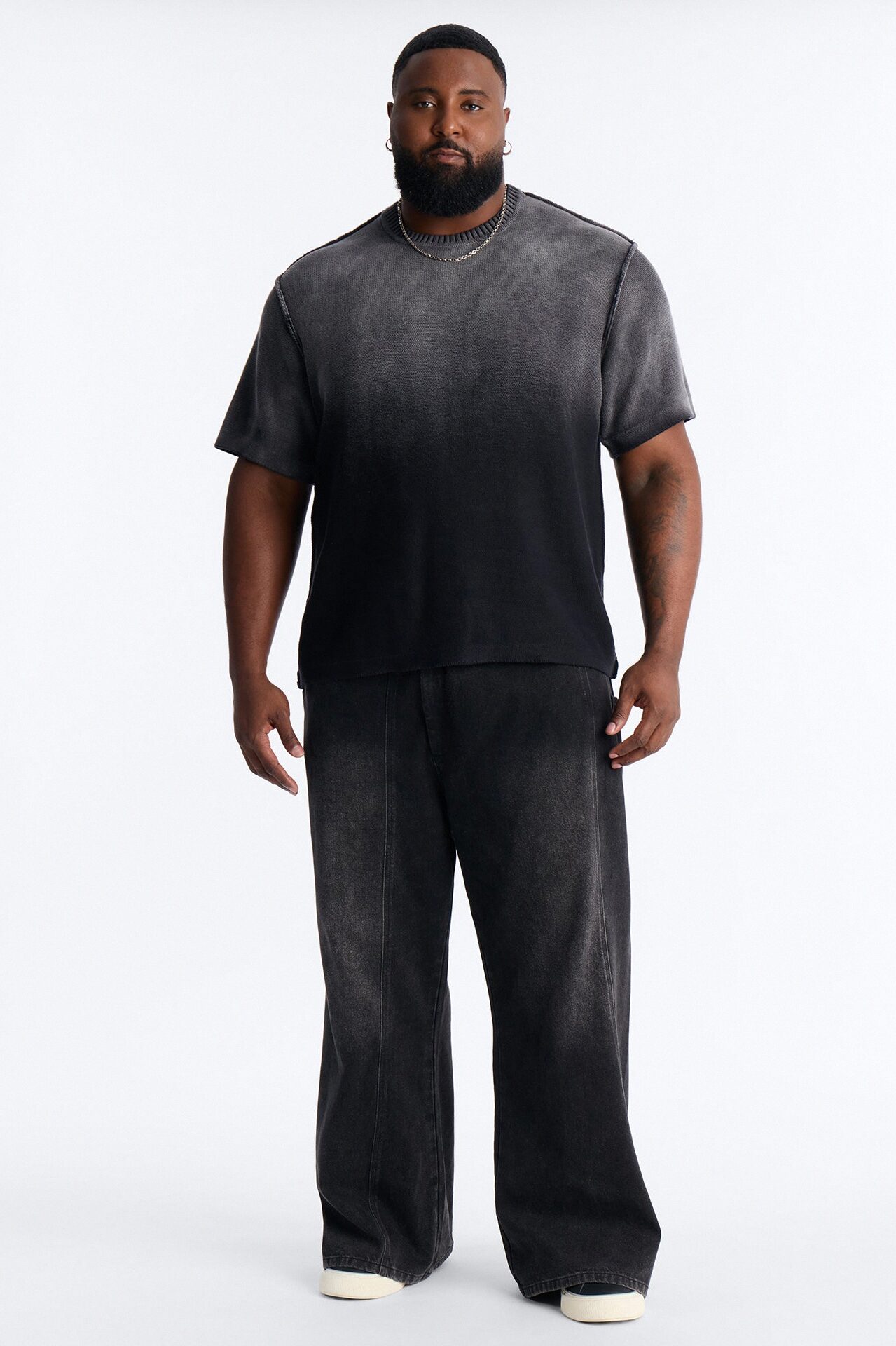 Slouch Ombre Crew Sweater Tee - Black