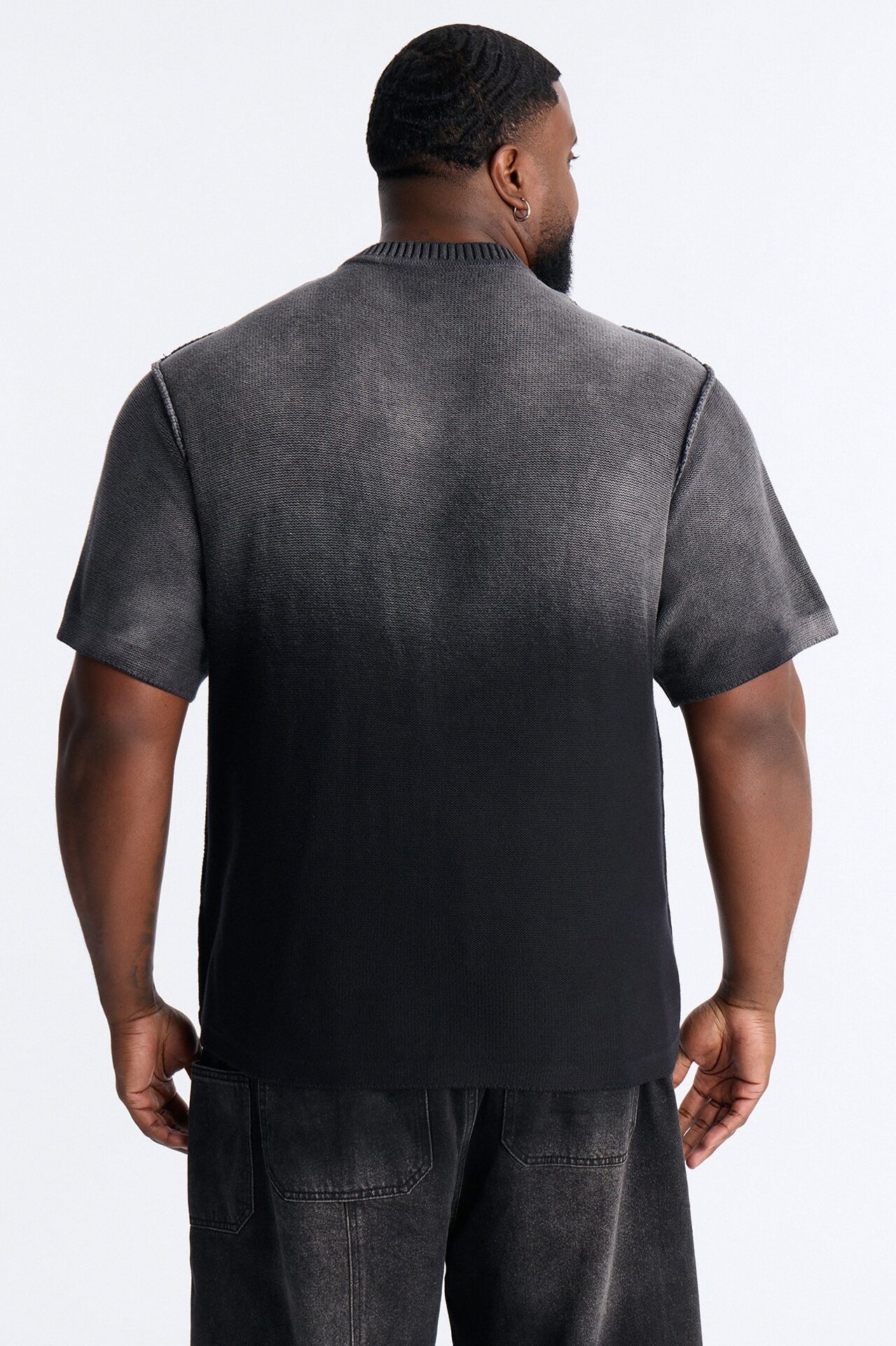 Slouch Ombre Crew Sweater Tee - Black
