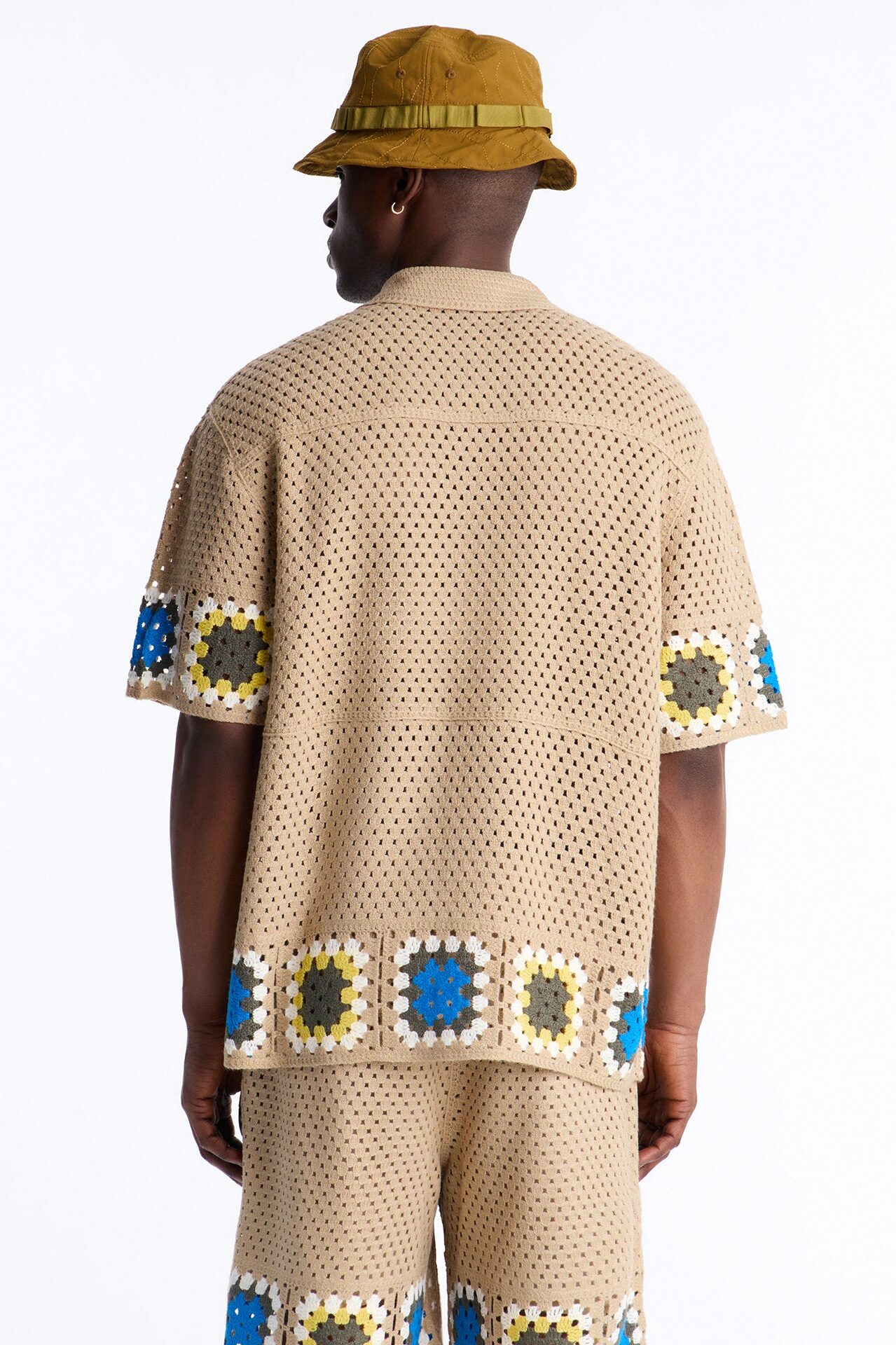 Relaxed Daisy Daze Crochet Button Up Shirt - Tan