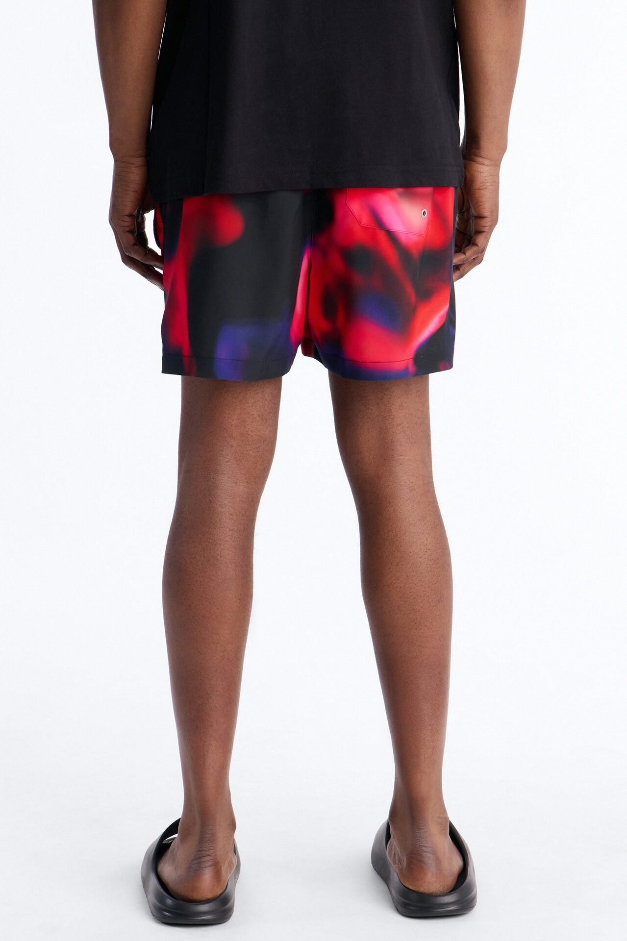 Relaxed Futuristic Abstract Acid Blur Swim Trunk 4″ - Black