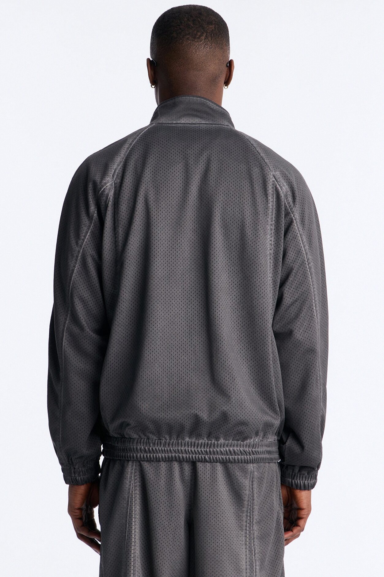 Relaxed Dirty Washed Heavyweight Track Jacket - Grey