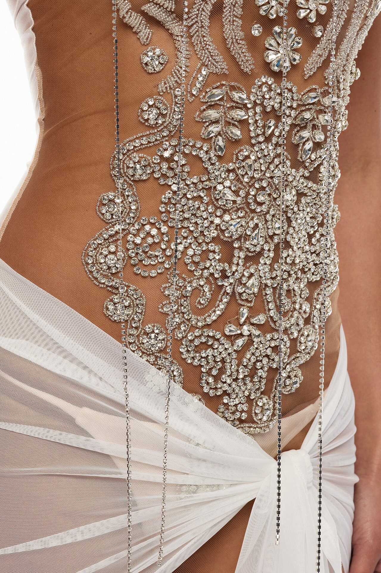Jaw Dropped Rhinestone Mini Dress - White