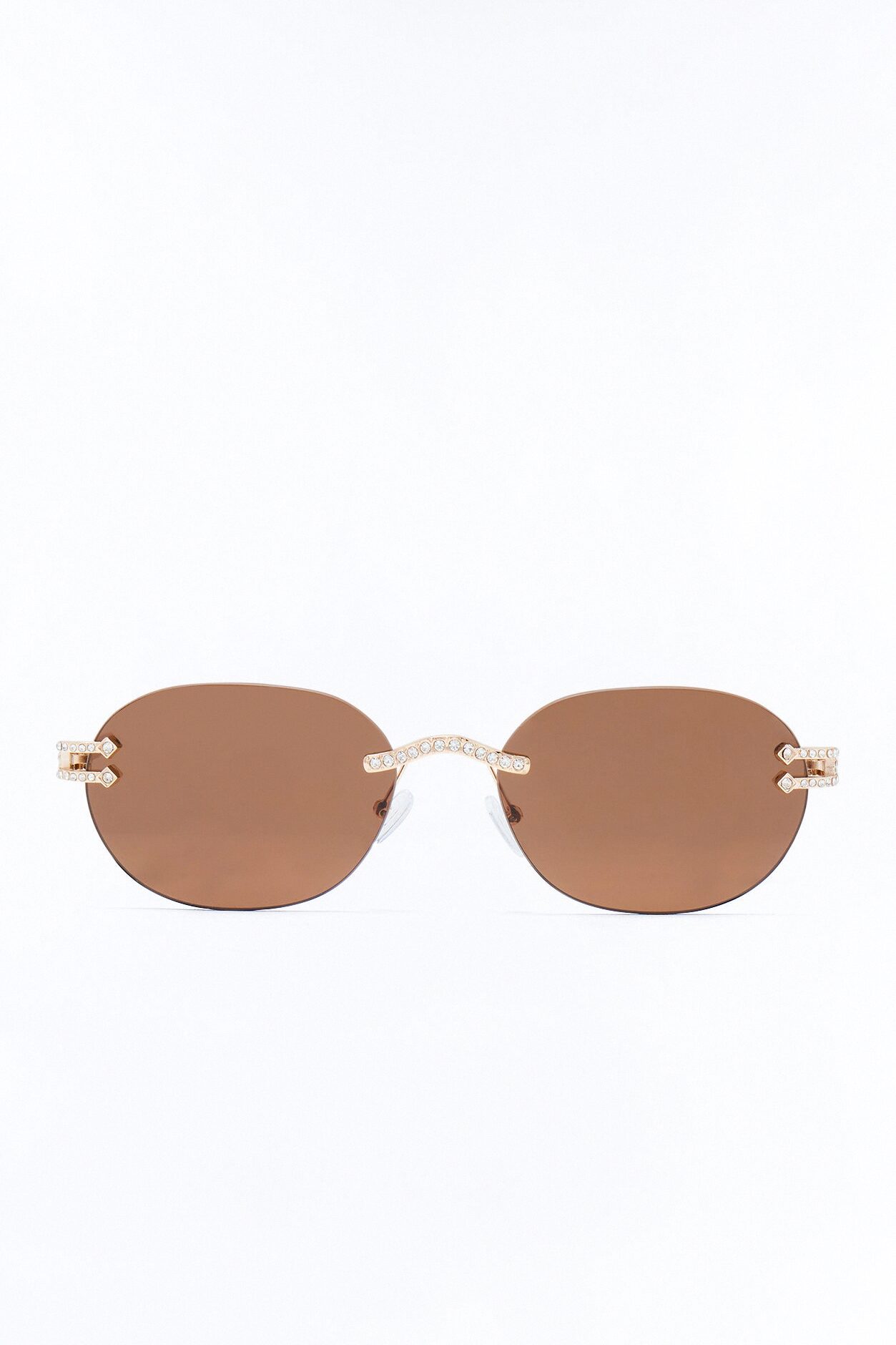 Embellished Round Frameless Metal Sunglasses - Gold/Brown