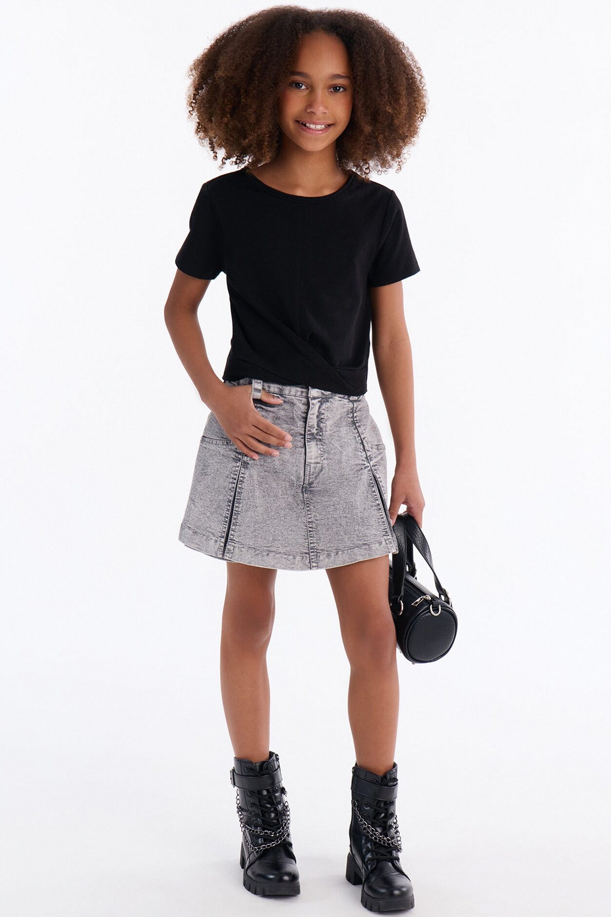 Mini Trust In It Denim Skort - Grey