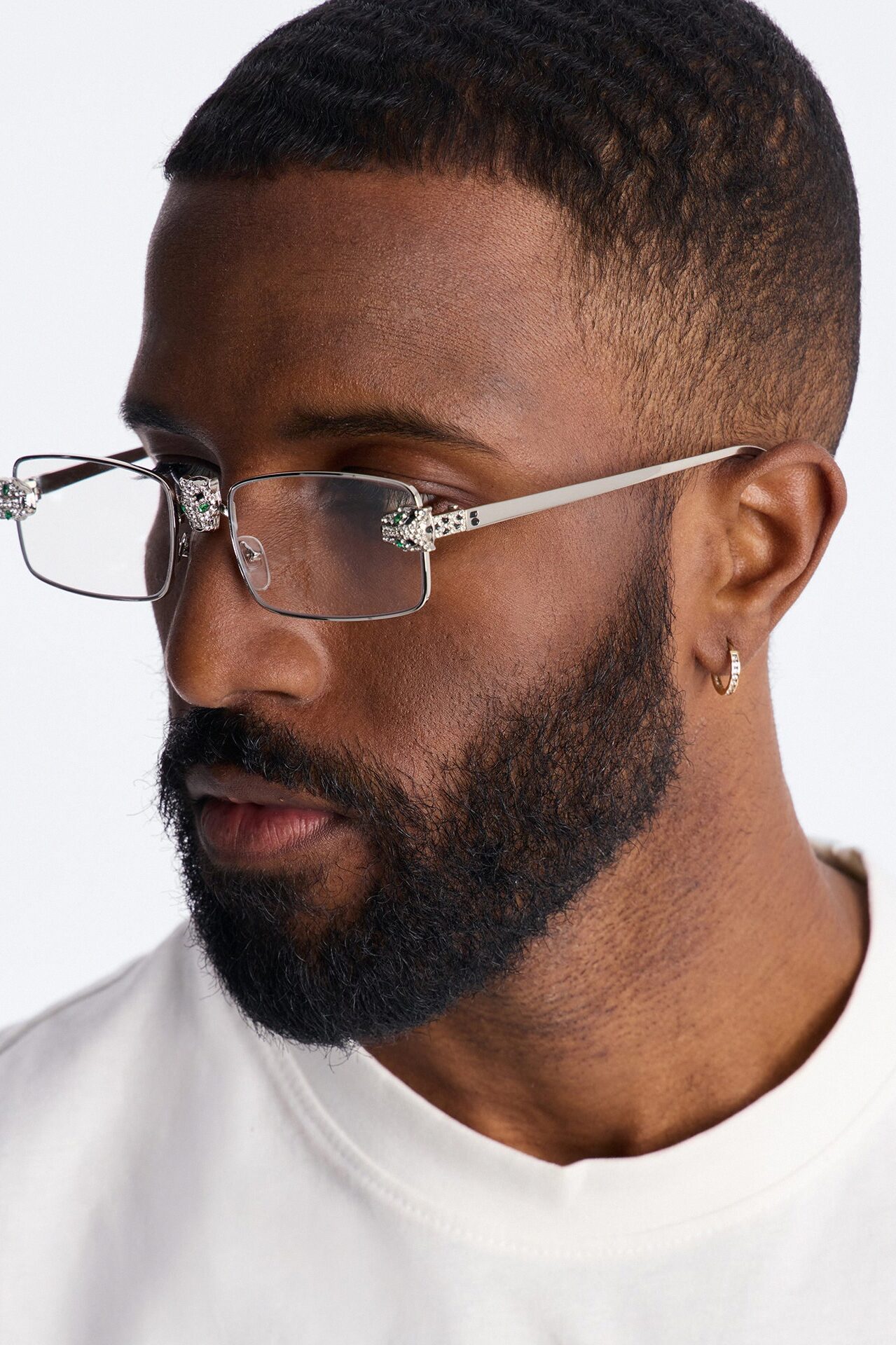Iced Panther Rectangle Metal Sunglasses - Silver