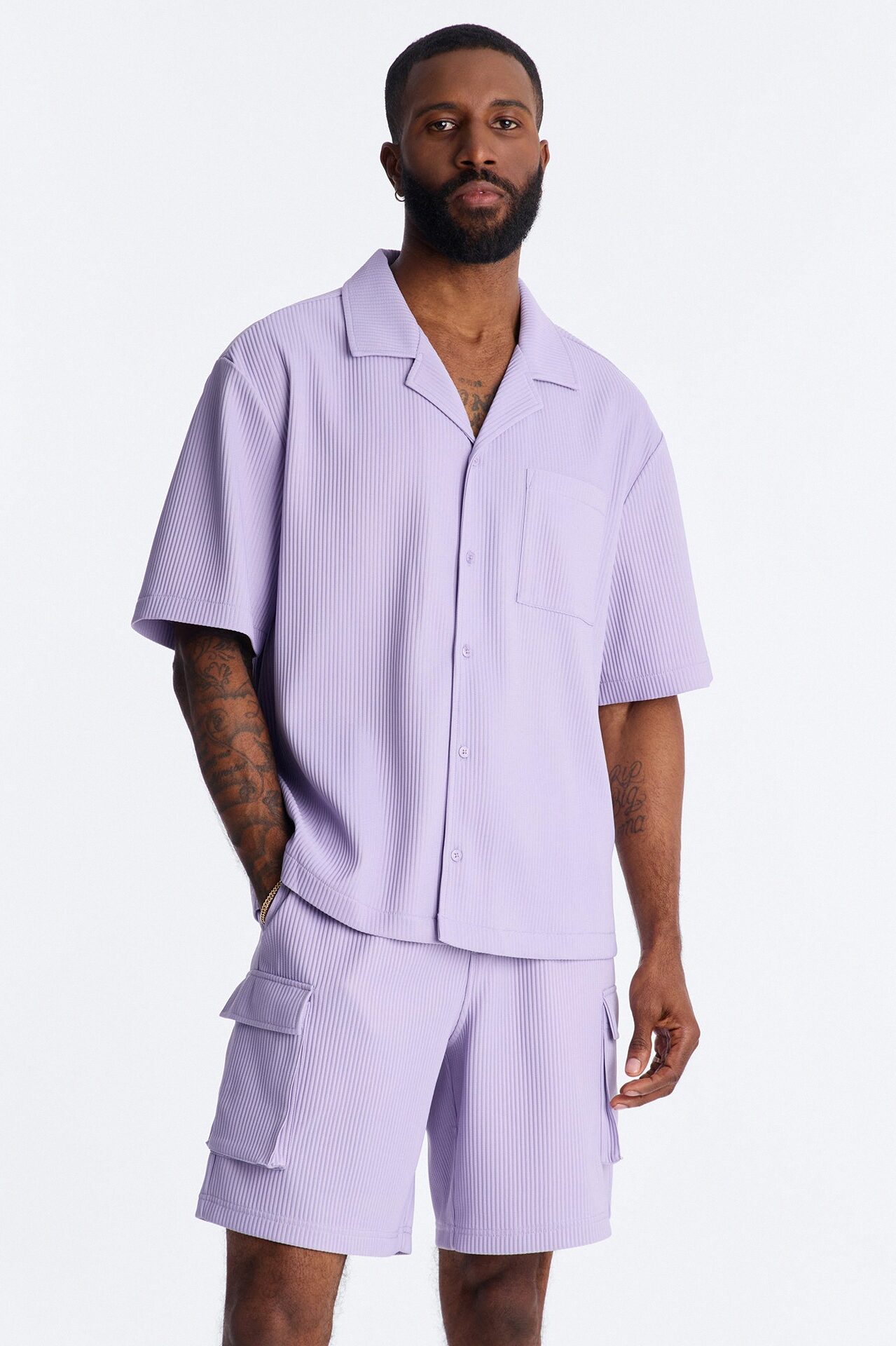 Show Up Short Sleeve Cuban Shirt - Lavender