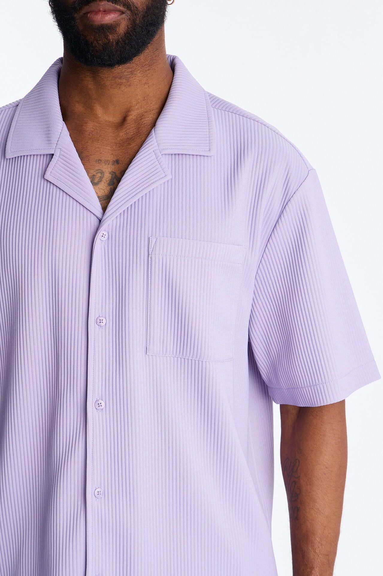 Show Up Short Sleeve Cuban Shirt - Lavender