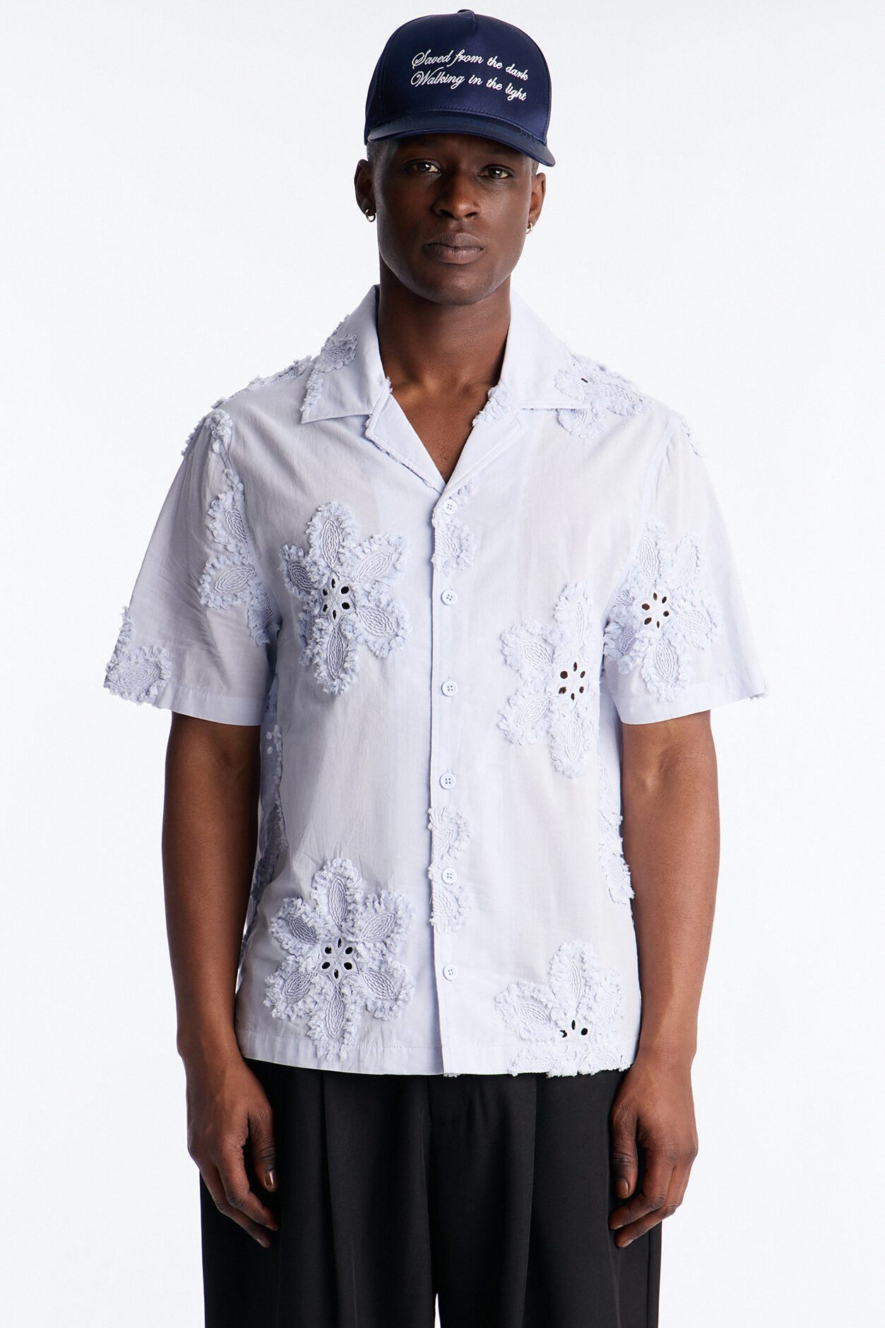 Dusty Bloom Cuban Collar Shirt - Light Blue