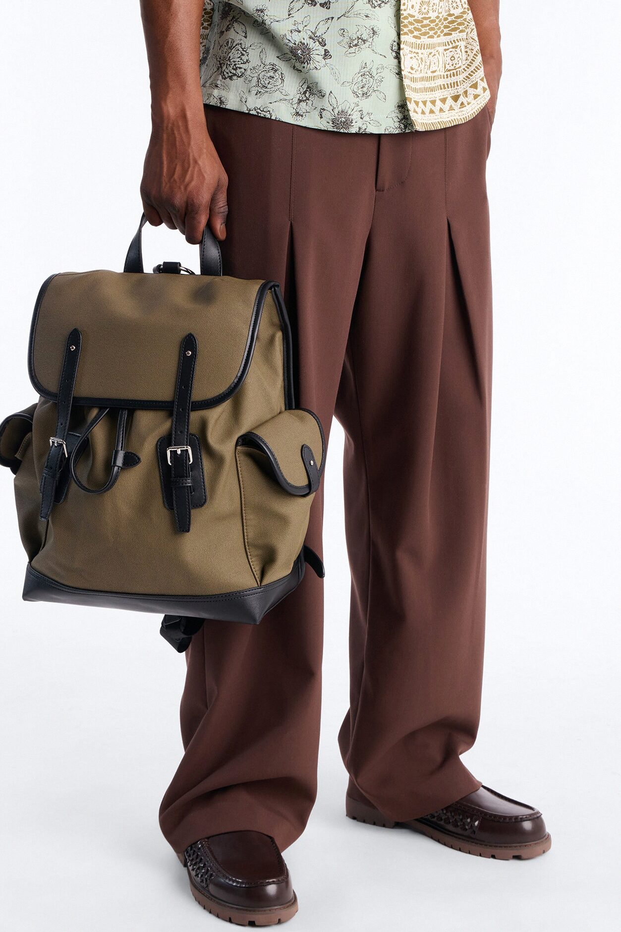Canvas Dual Buckle Drawstring Backpack - Olive