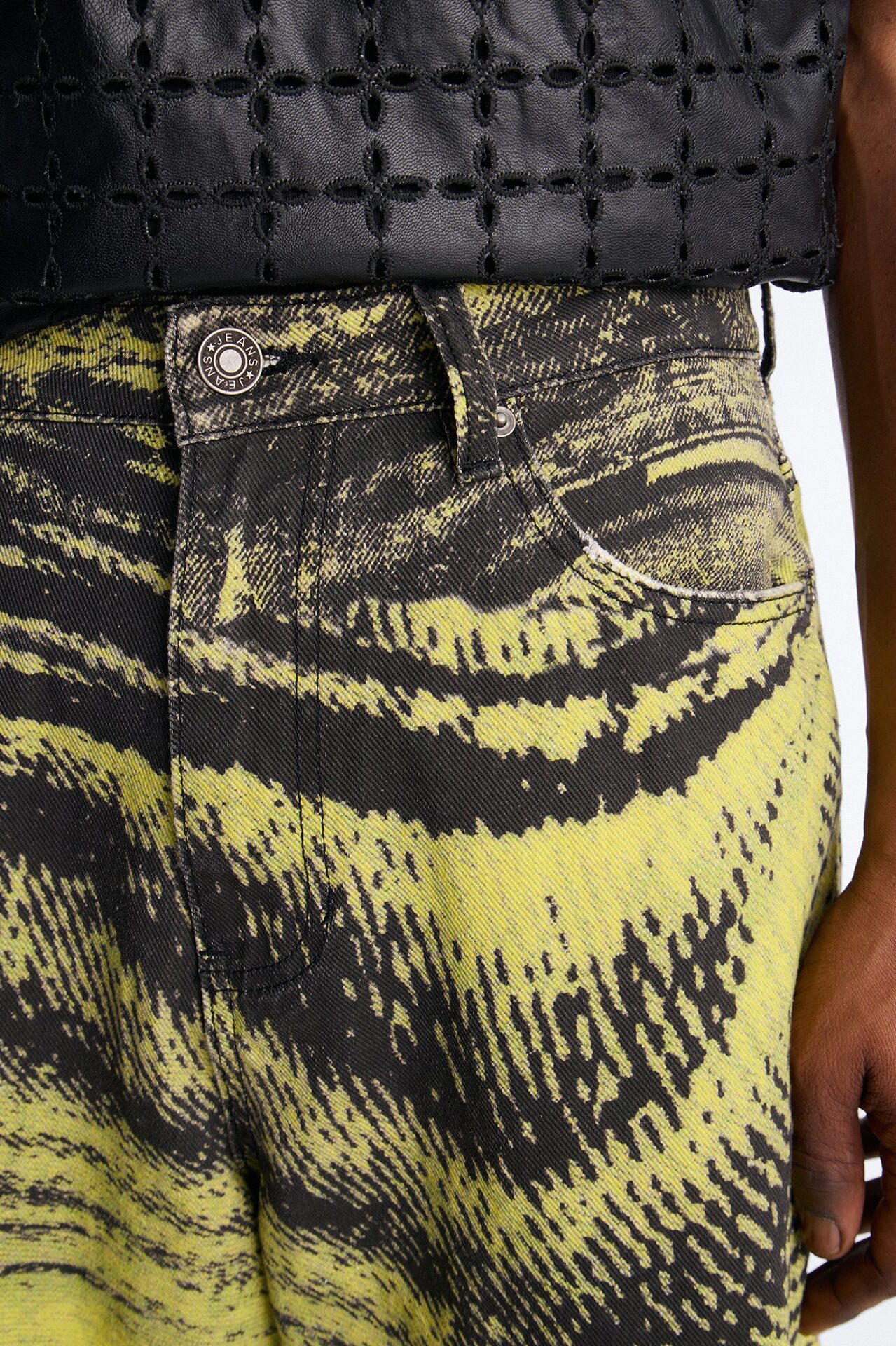 Baggy All The Wavez Printed Denim Short - Neon Yellow