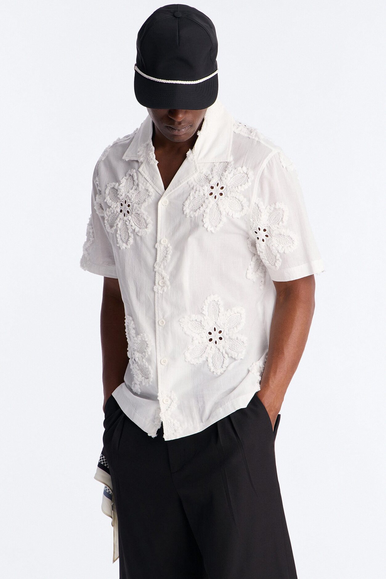 Dusty Bloom Cuban Collar Shirt - White