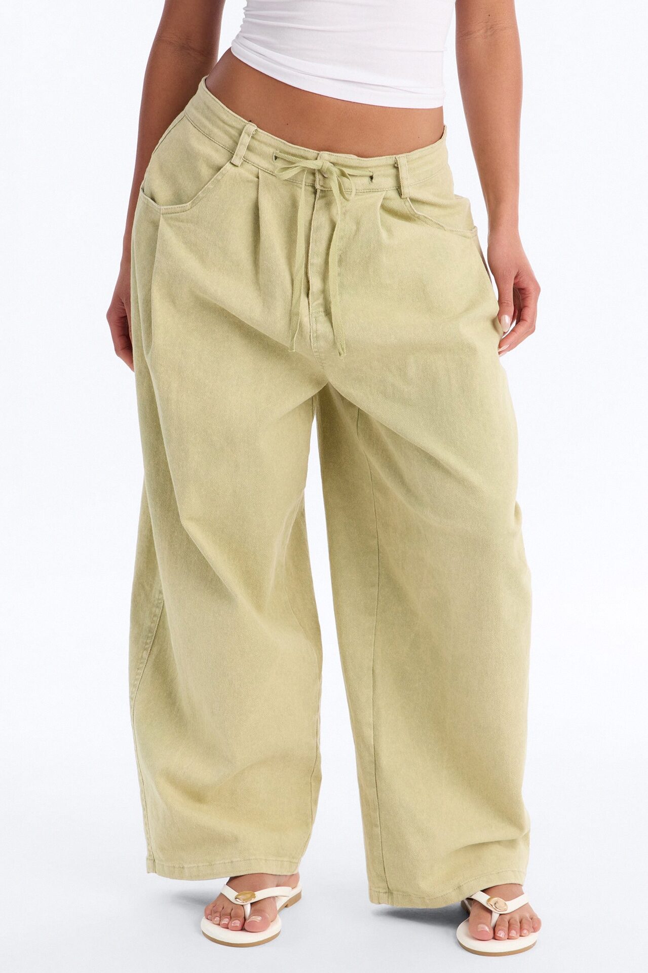 Georgie Washed Twill Barrel Leg Pant 33″ - Green