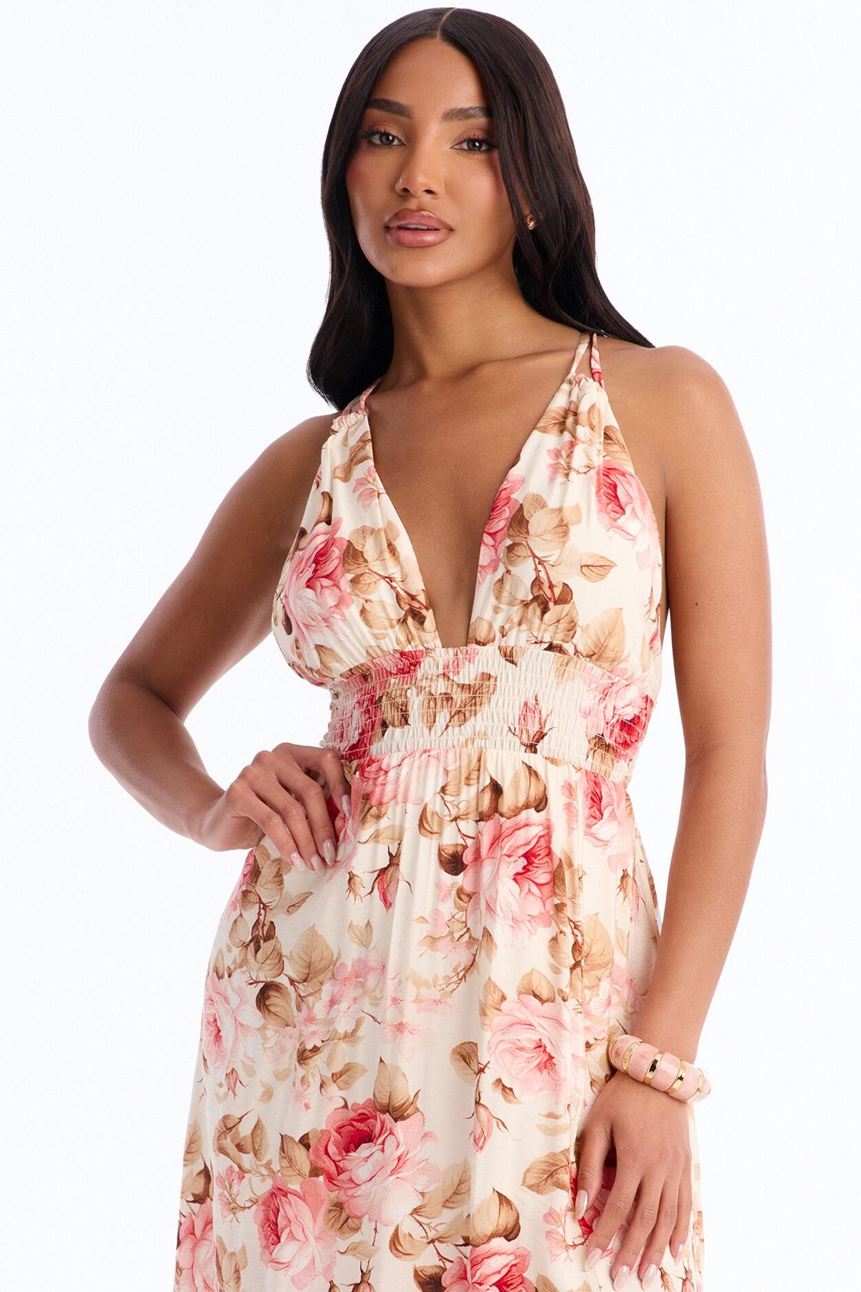 Maisie Smocked Maxi Dress - Pink/combo
