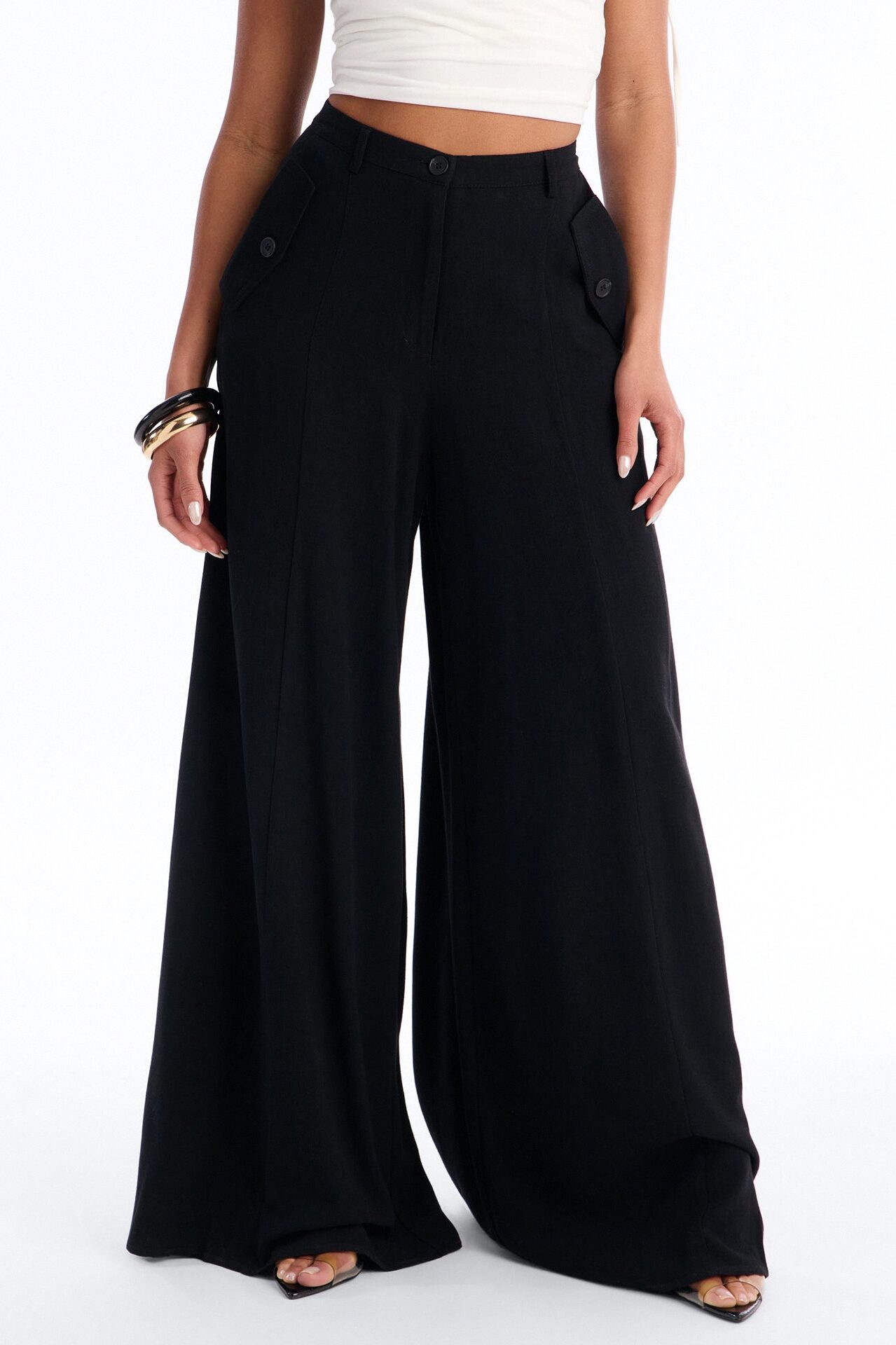 Aubrey High Rise Linen Wide Leg Pant 33″ - Black
