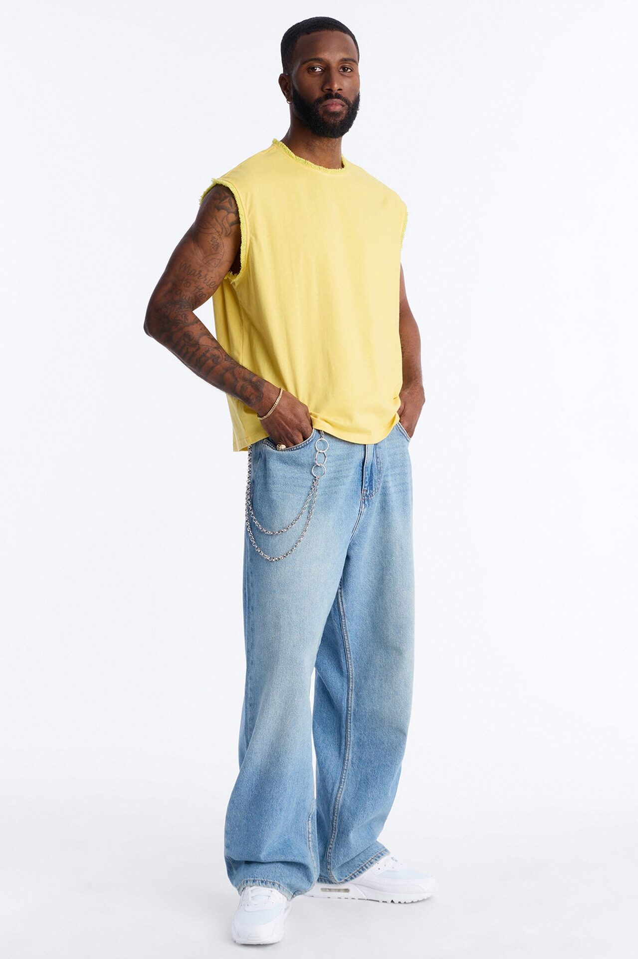 Relaxed Raw Edge Muscle Tee - Yellow
