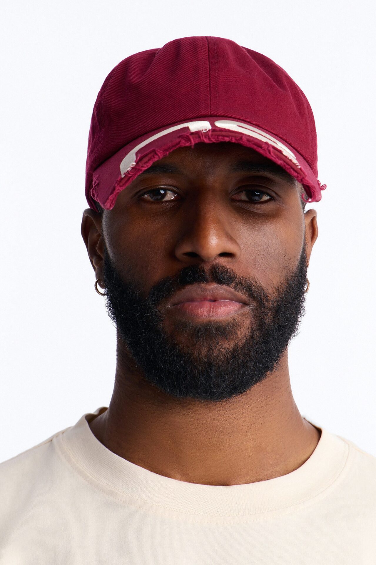 Graphic Shortened Brim Baseball Hat - Burgundy