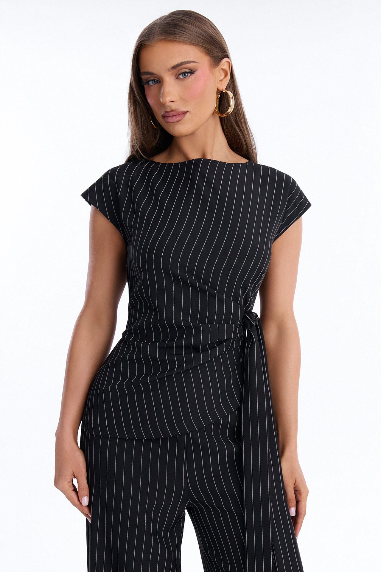 Paulina Pinstripe Wide Leg Jumpsuit - Black