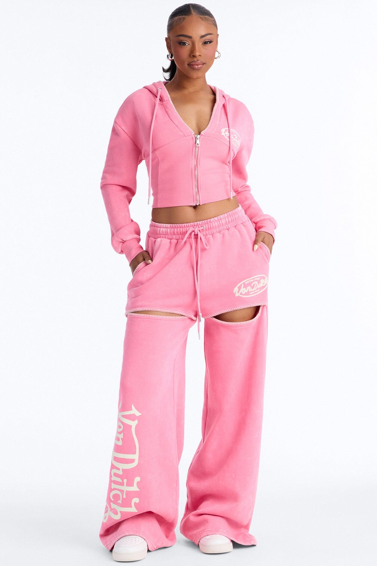 Von Dutch Washed Faded Love Zip Up Sweatshirt - Pink