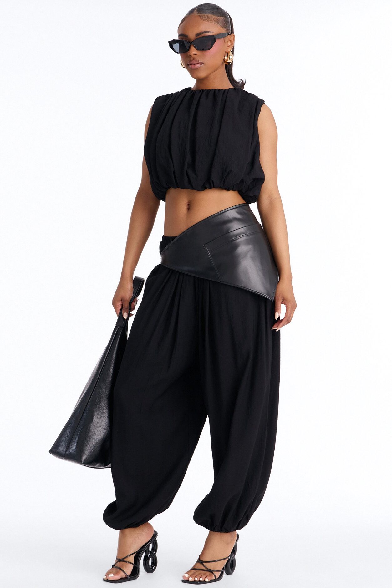 Kristina 3 Piece Balloon Pant Set - Black