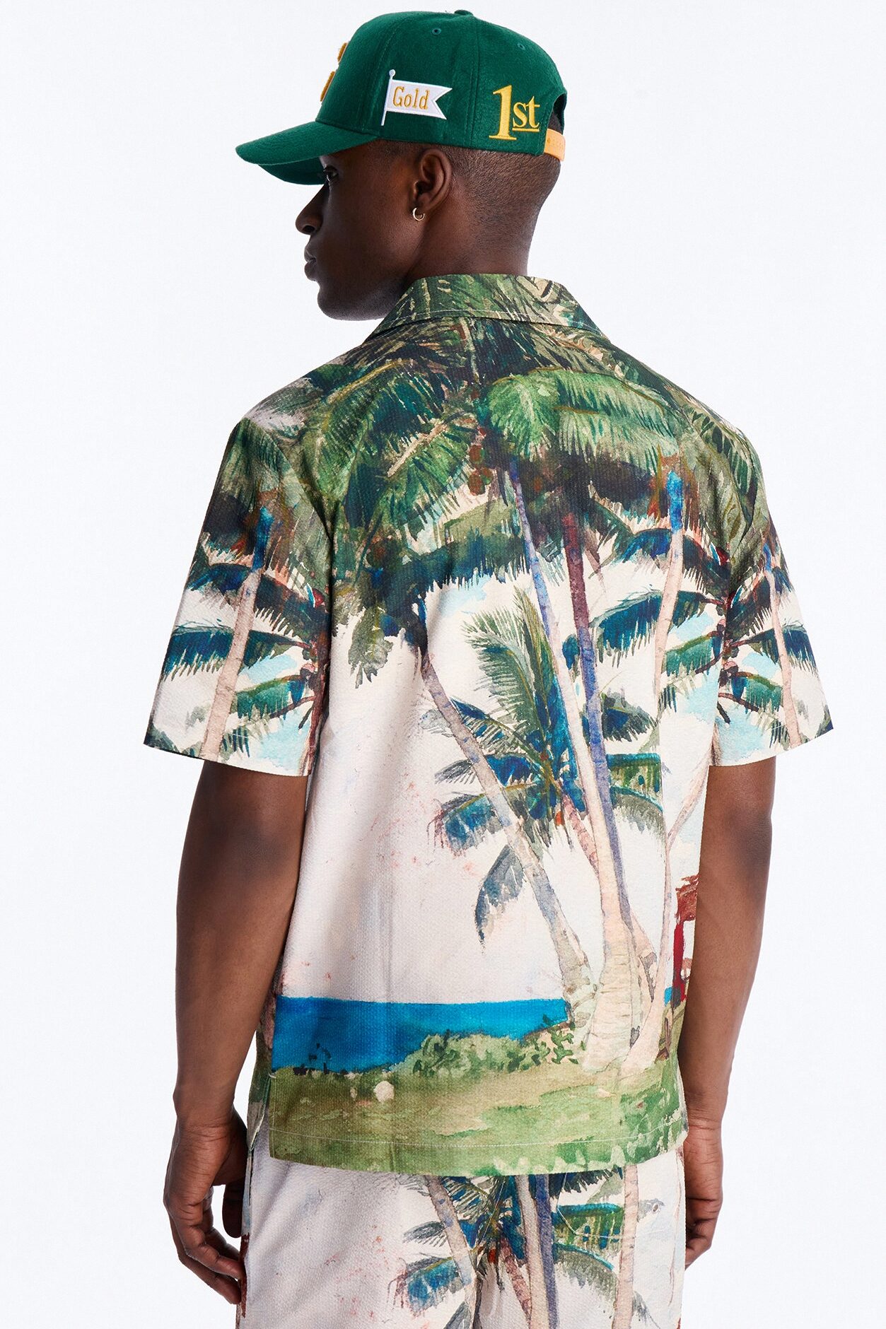 Tropical Get Away Printed Seersucker Cuban Collar Button Up Shirt - Multi Color