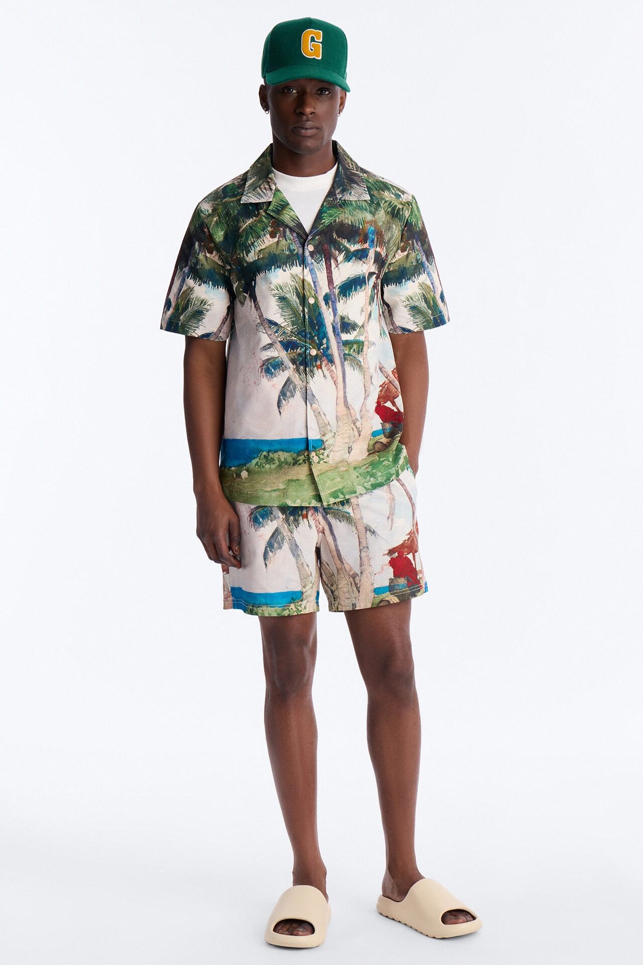 Tropical Get Away Printed Seersucker Swim Trunk 6″ - Multi Color