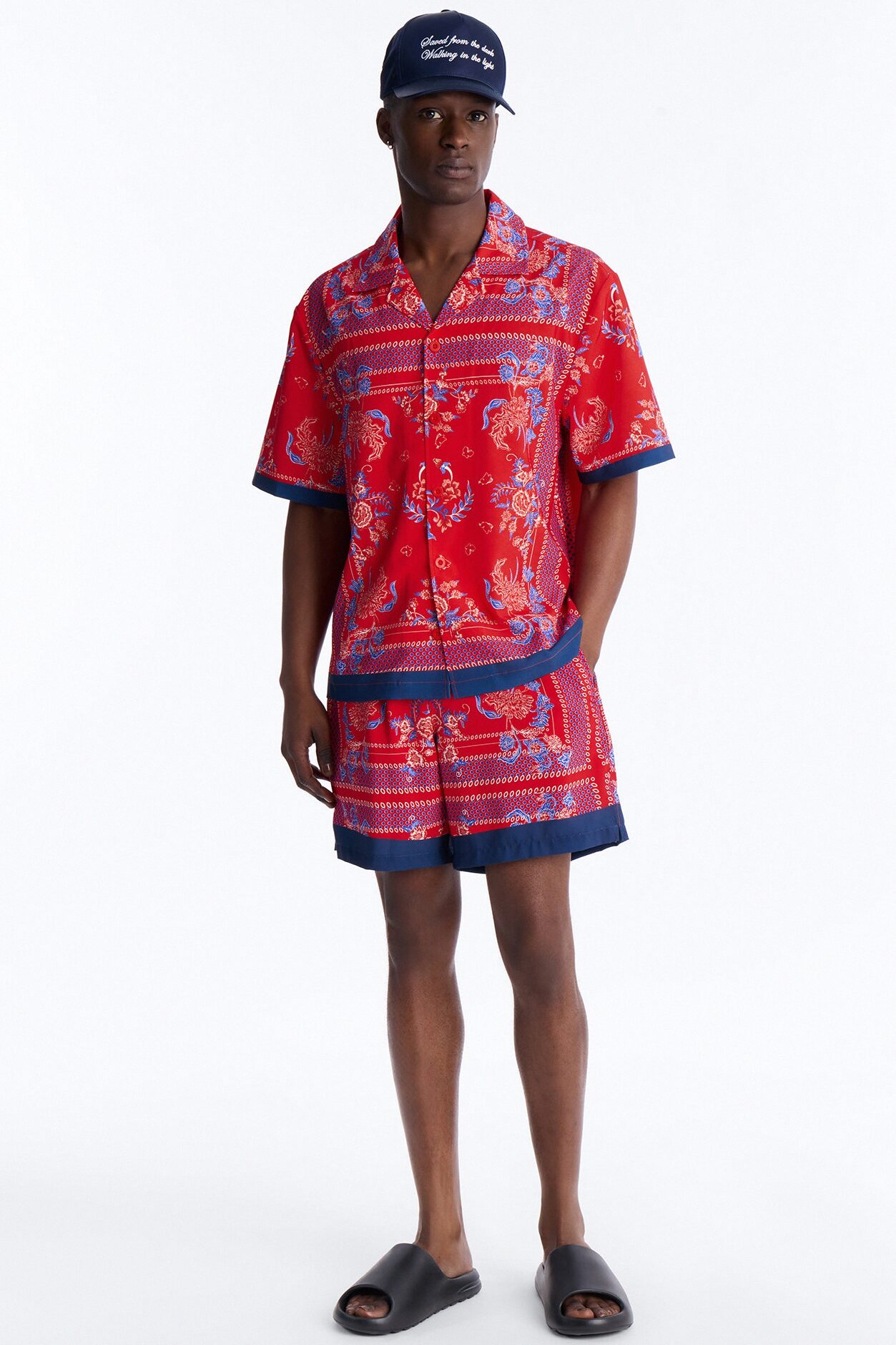 Relaxed Mirage Bloom Cuban Collar Button Shirt - Red