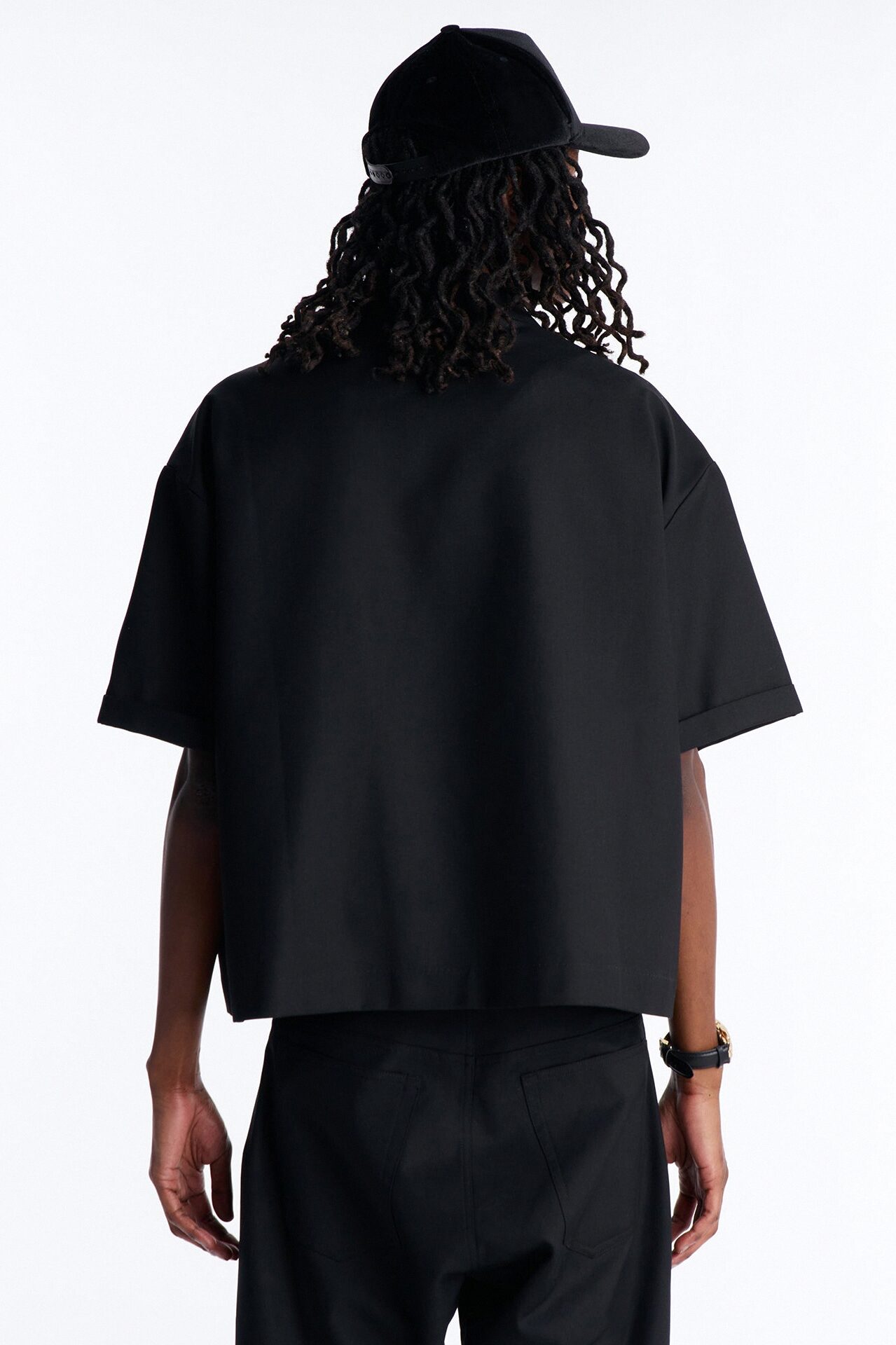 Boxy Cropped Icon Quad Button Shirt Blazer - Black
