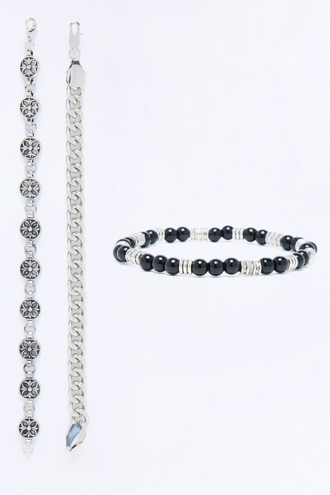 Midnight Iron Faith Bracelet Set - Silver