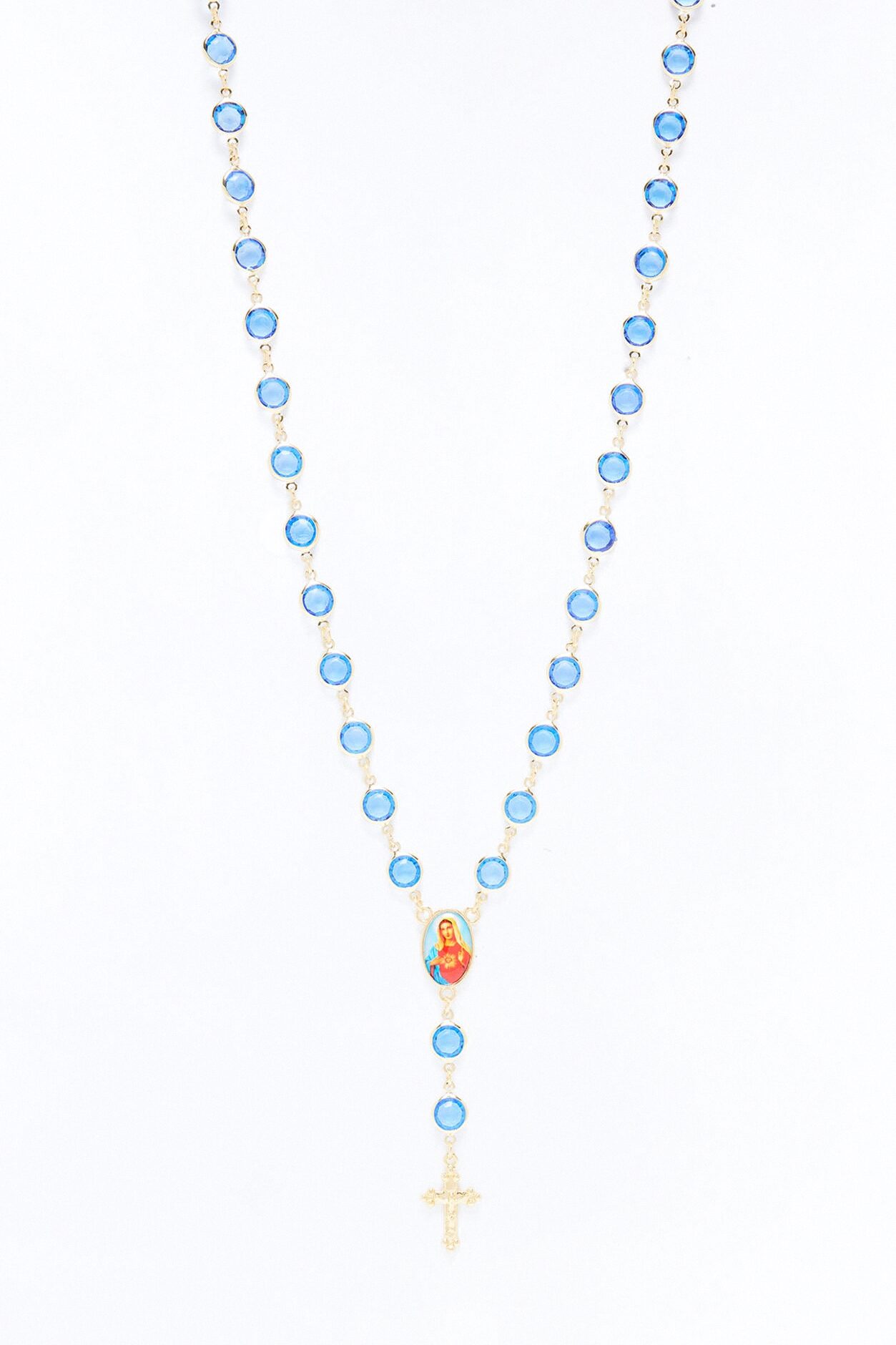 Blue Stone Rosary Necklace - Gold