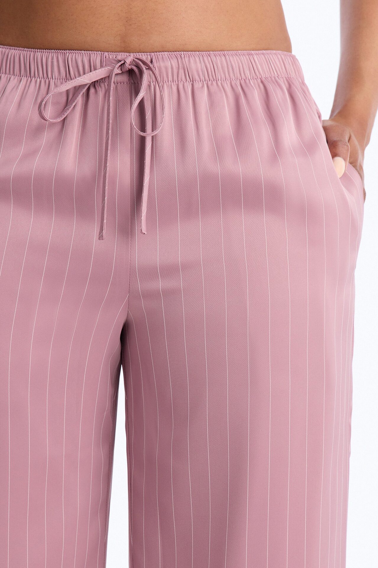 Lulu Pinstripe Satin Wide Leg Pant 32″ - Mauve