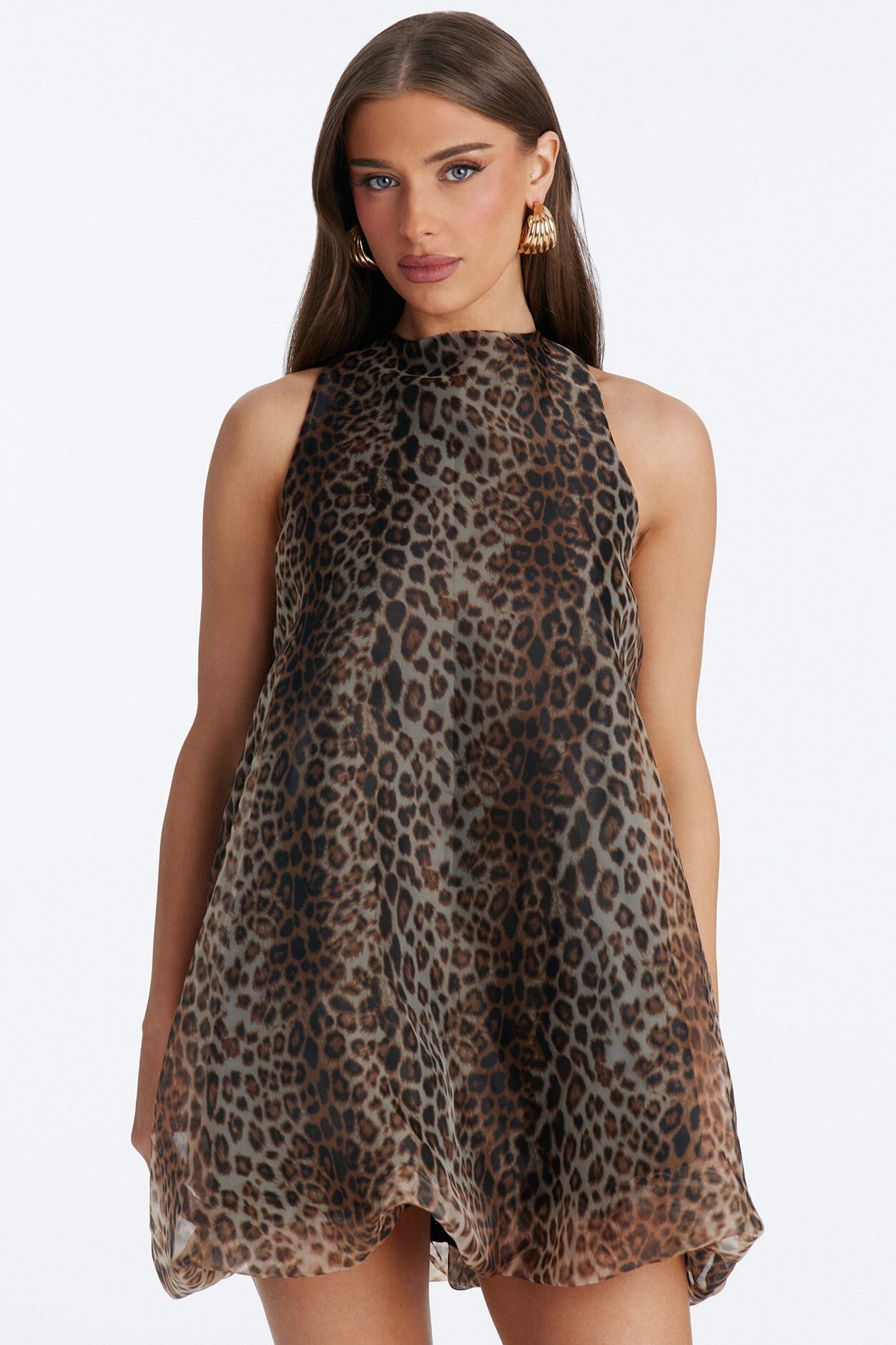 Maribel Lace Up Chiffon Mini Dress - Leopard