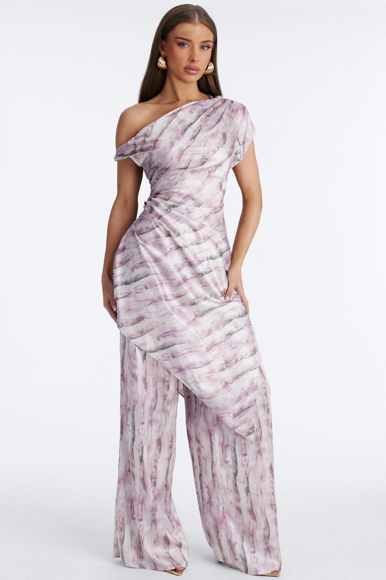 Callie Off Shoulder Asymmetrical Pant Set - Mauve/combo
