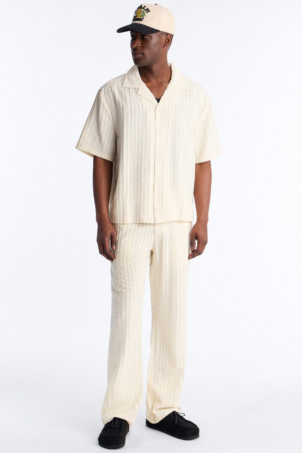 Relaxed Aegean Pleat Cuban Collar Button Up - Cream