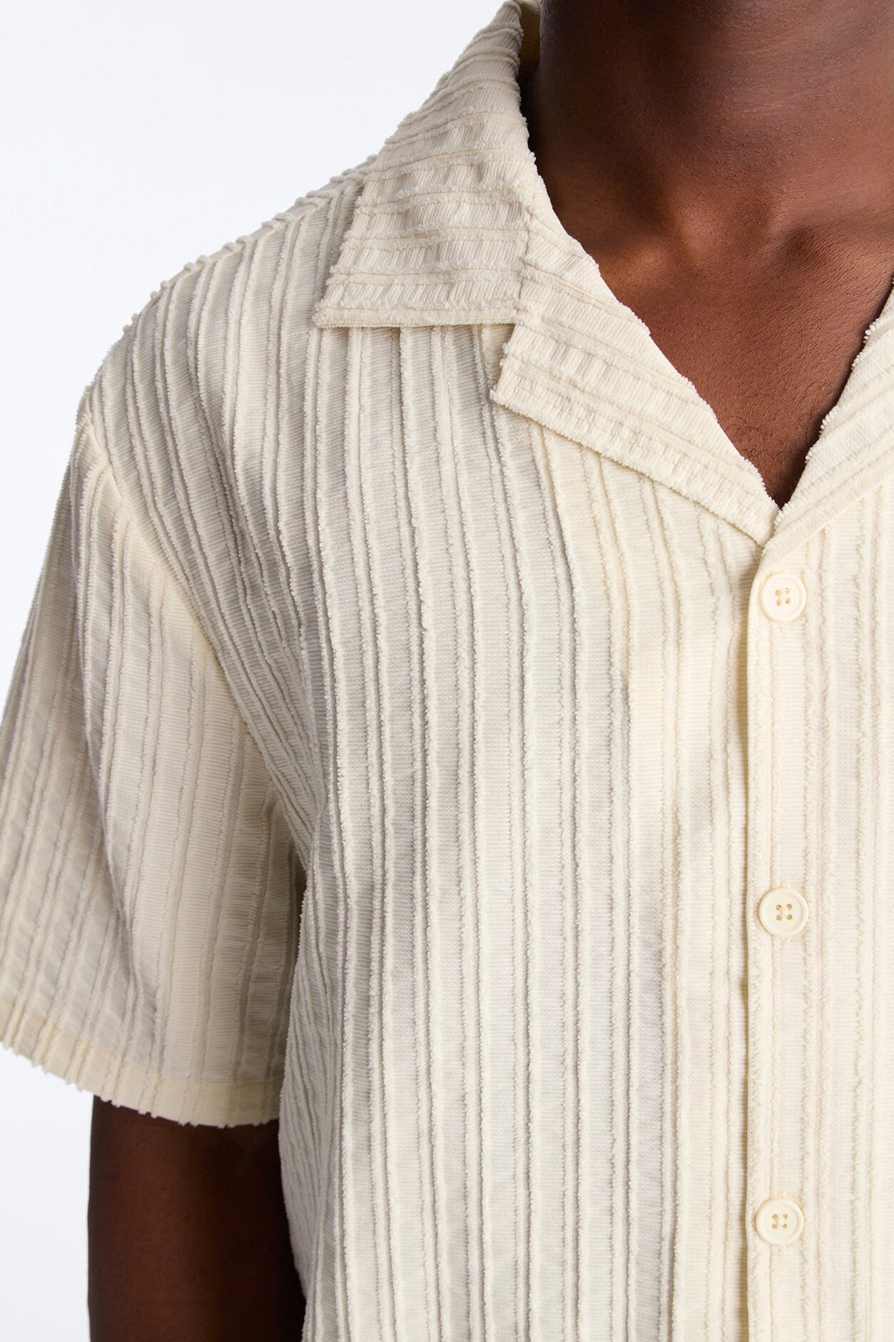 Relaxed Aegean Pleat Cuban Collar Button Up - Cream