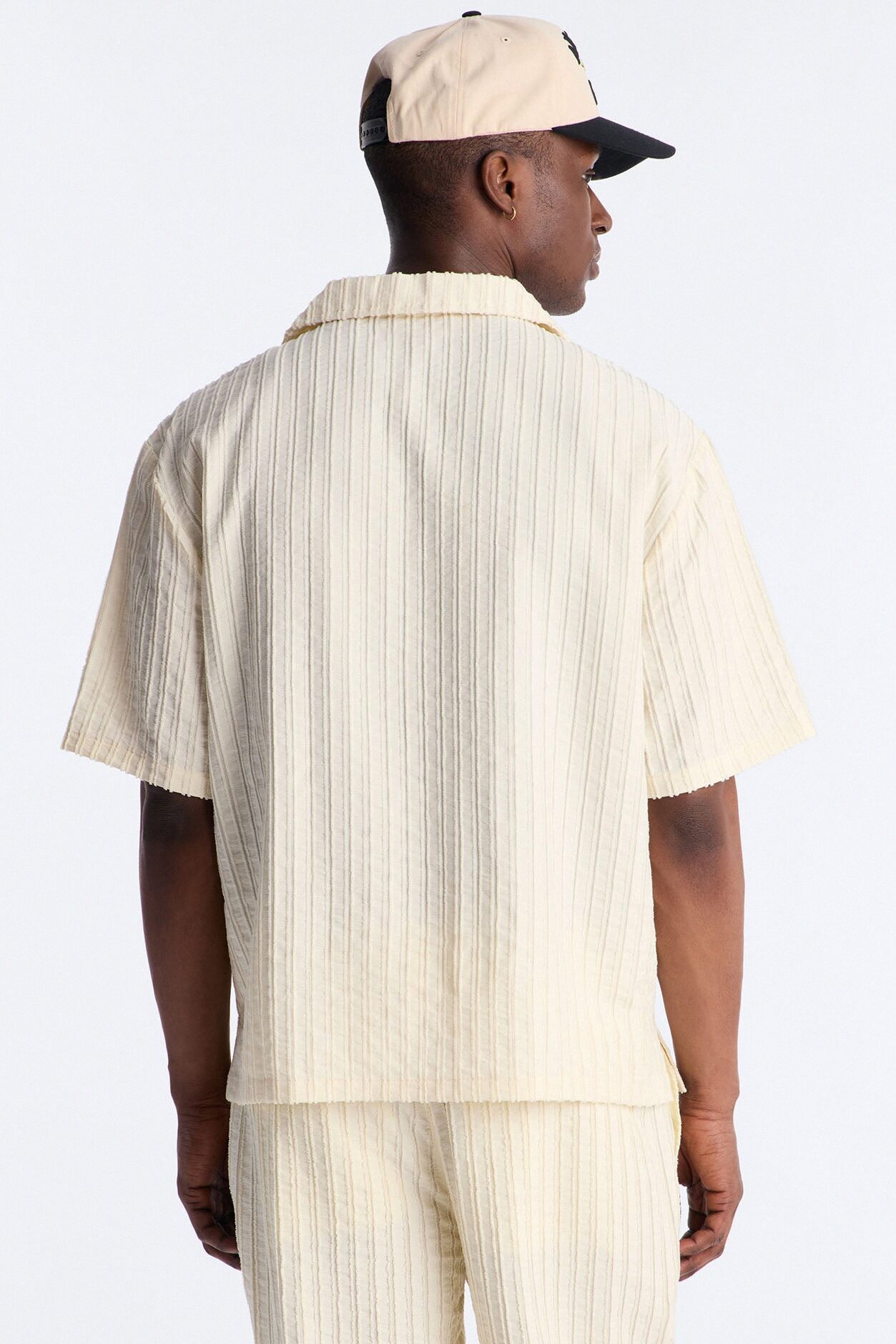 Relaxed Aegean Pleat Cuban Collar Button Up - Cream