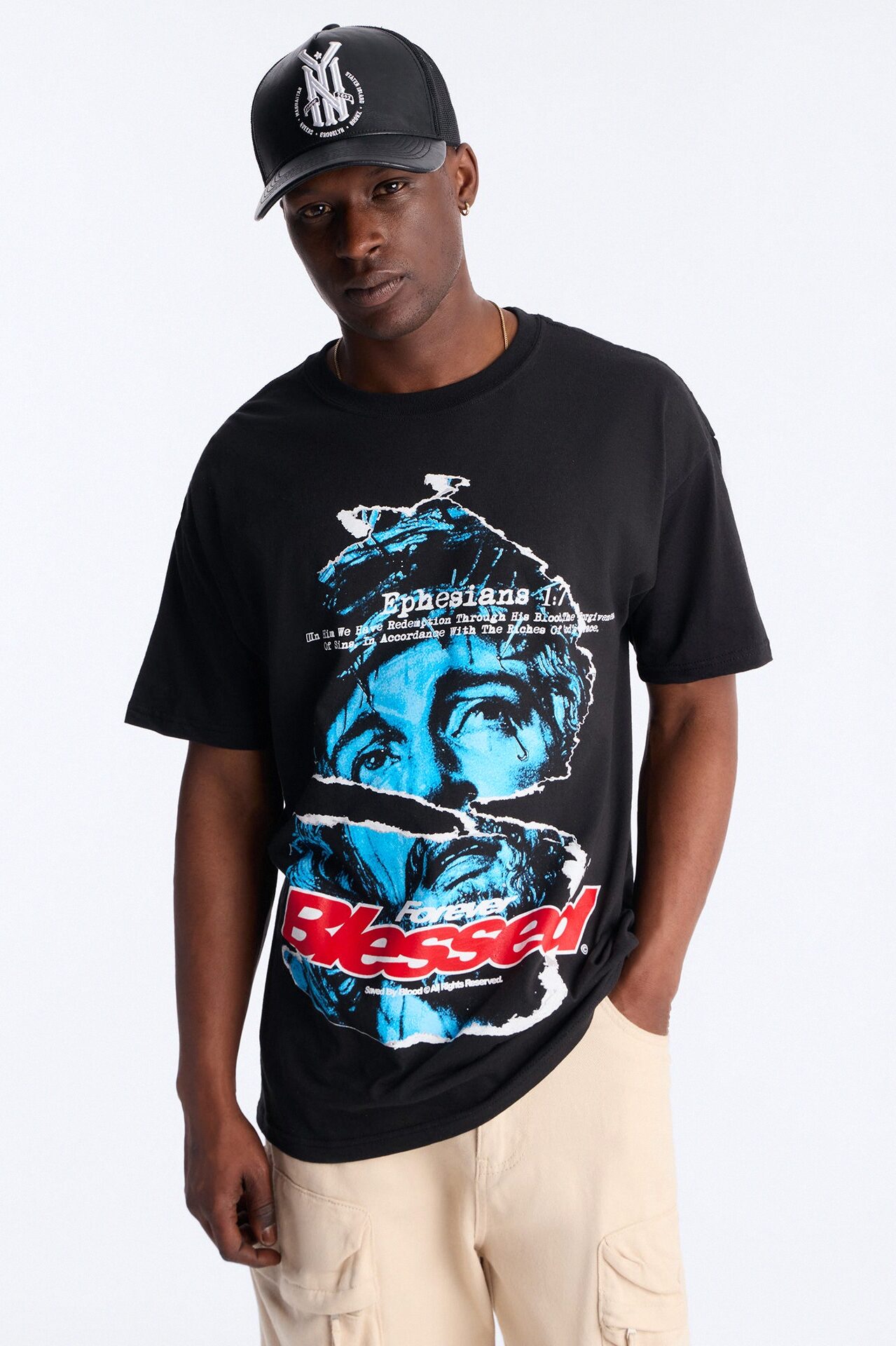 Never Stressed Forever Blessed Oversized Short Sleeve Tee - Black