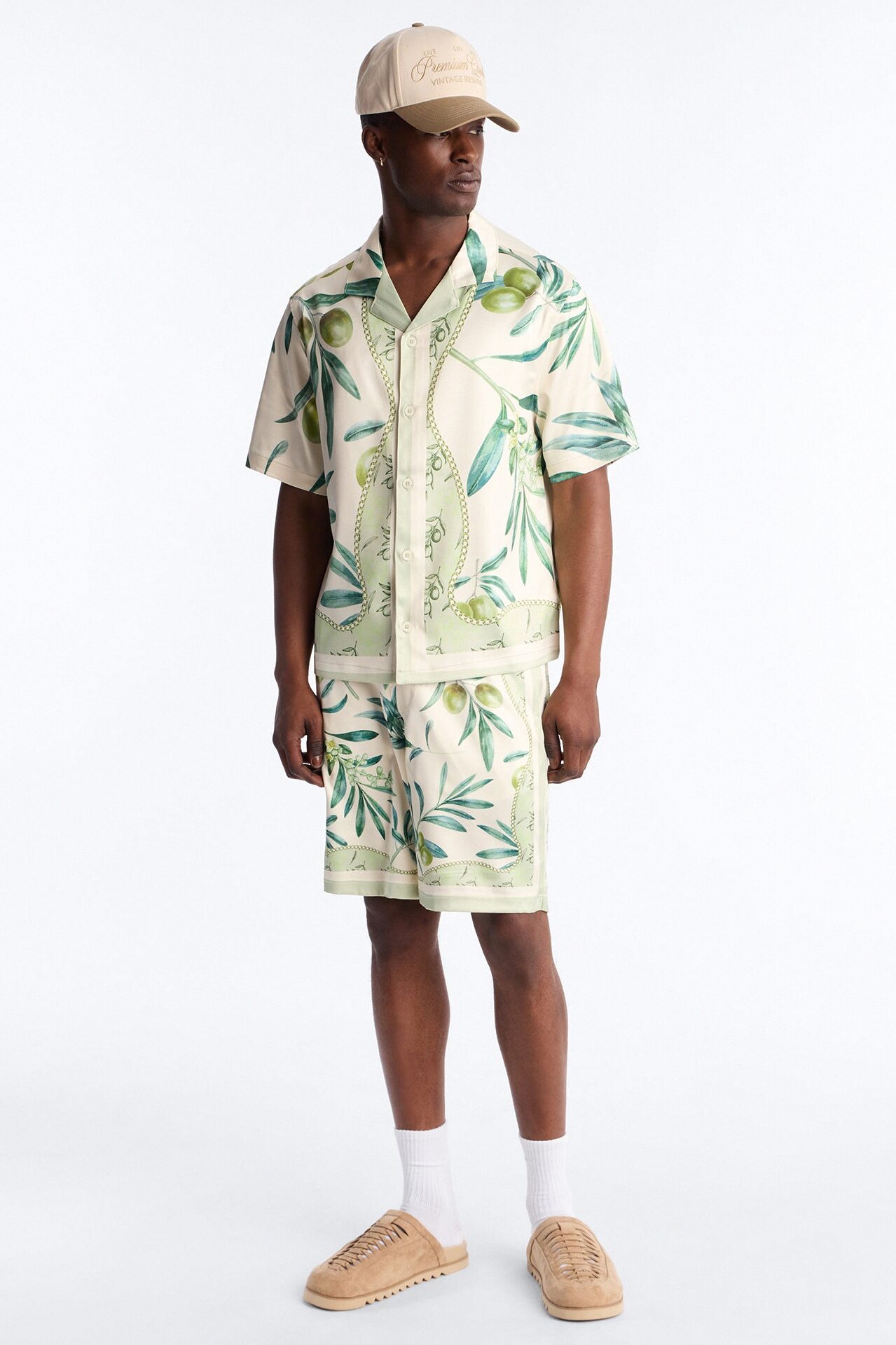 Relaxed Mediterranean Orchard Cuban Button Up Shirt - Green