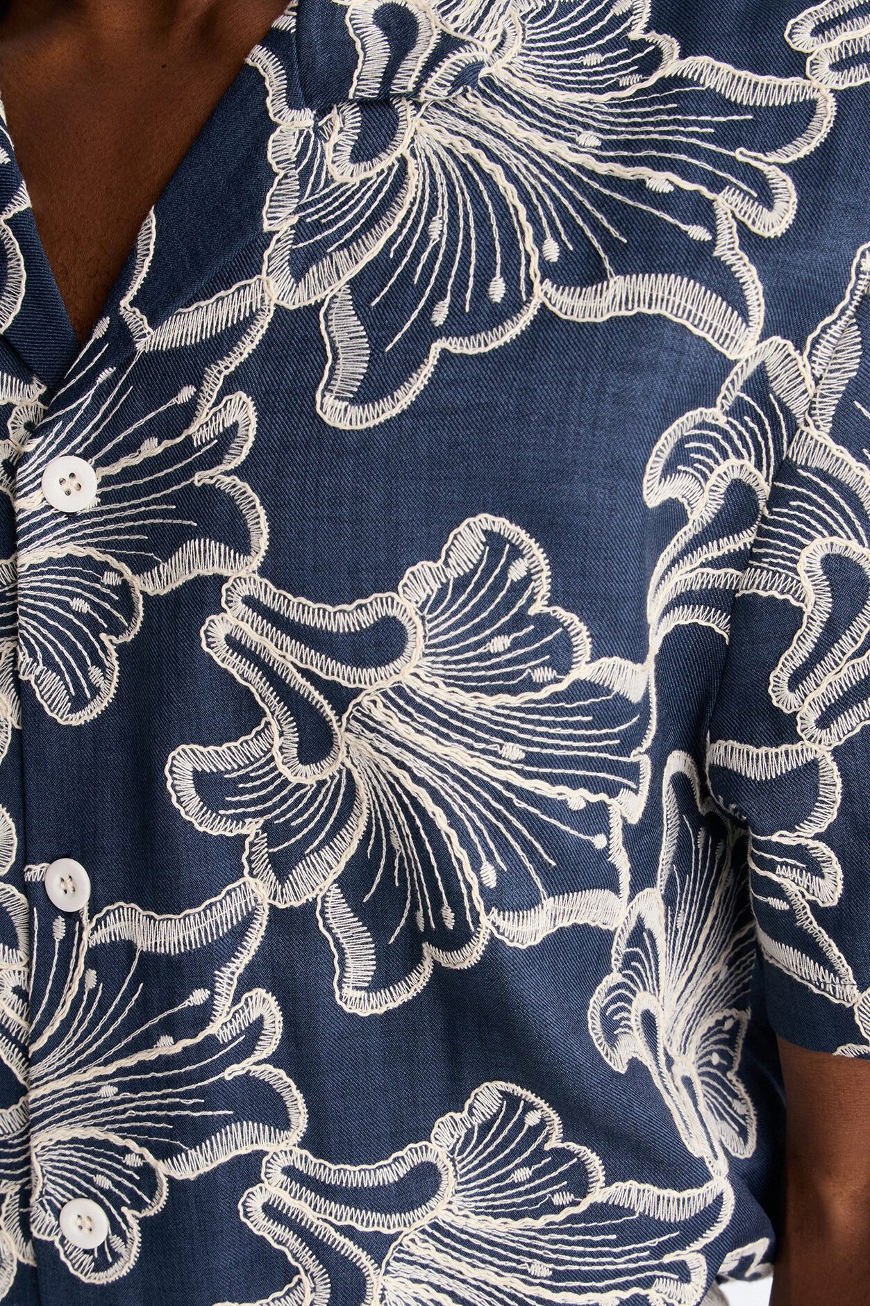 Coastal Drift Cuban Button Up Shirt - Navy