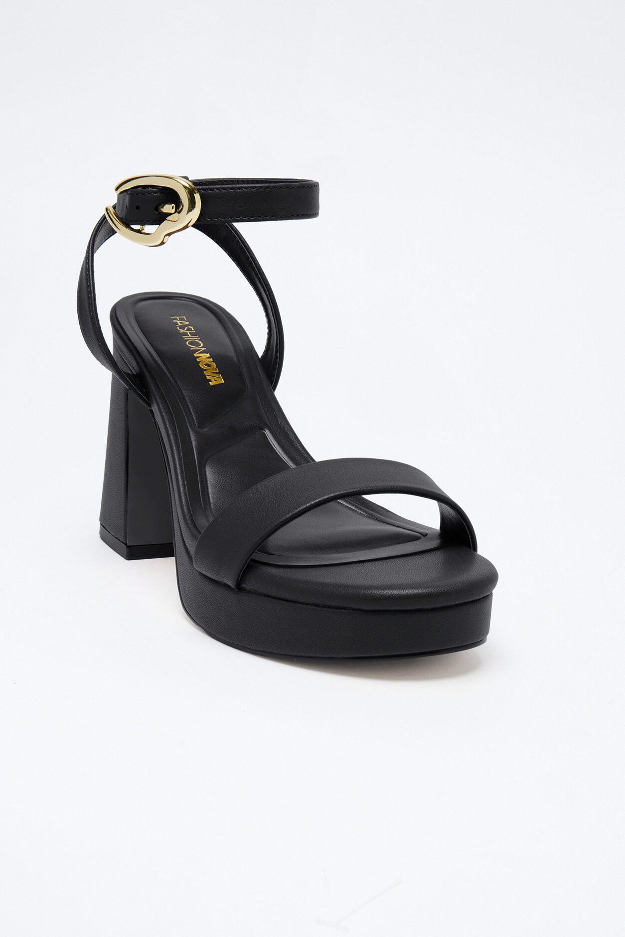 Barba Buckle Ankle Strap Platform Heels - Black