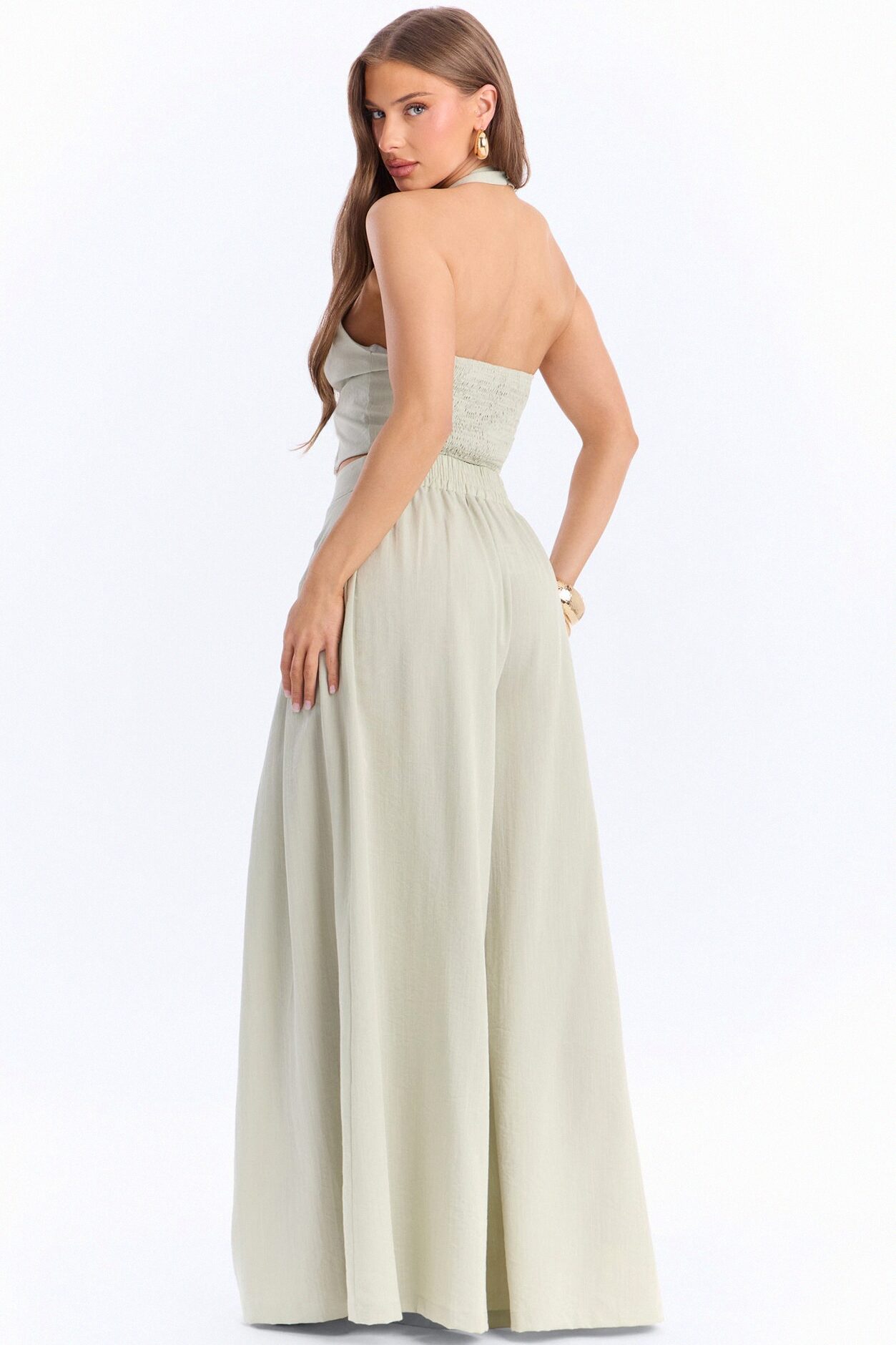 Nicole Linen Halter Pant Set - Sage
