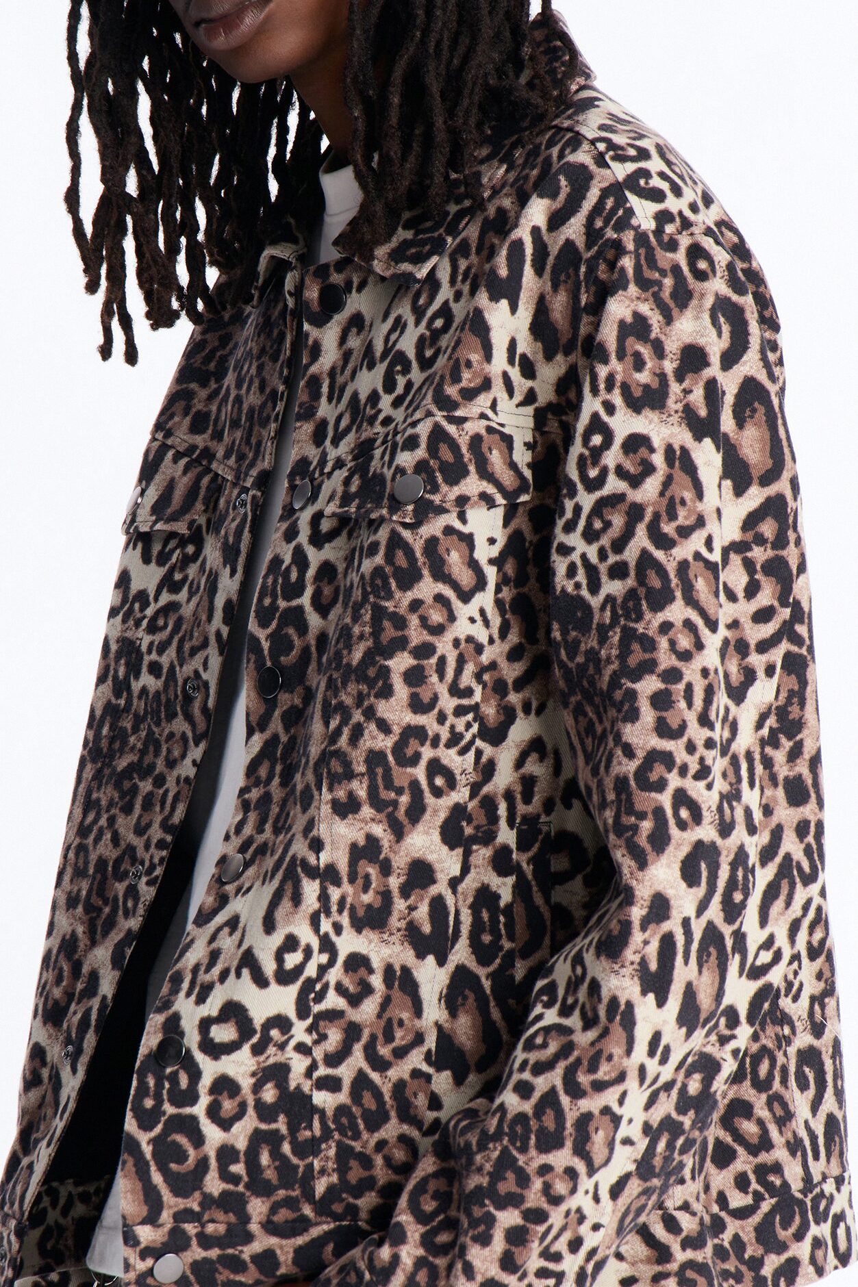 Marcy Wild Leopard Print Trucker Jacket - Brown