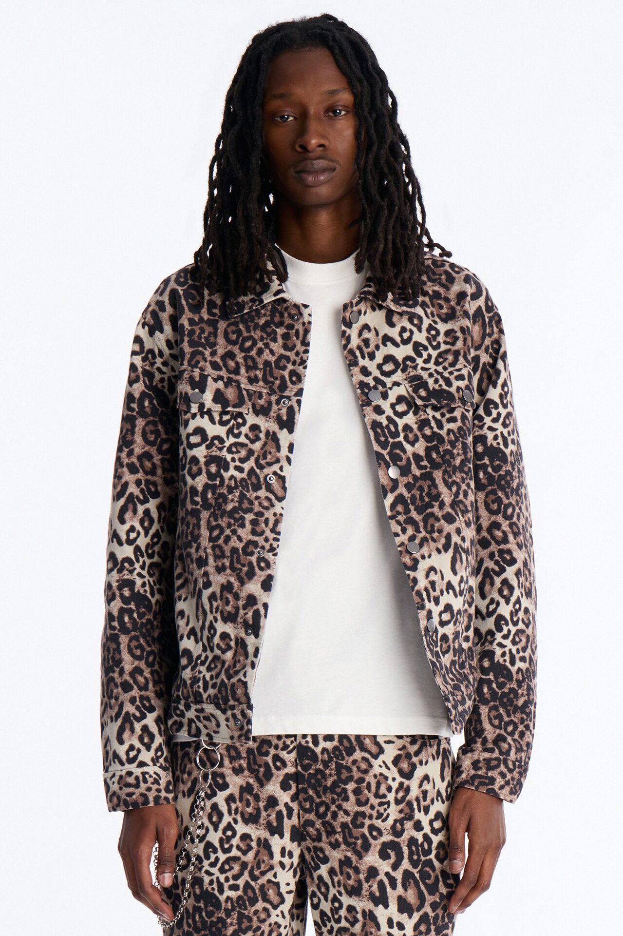 Marcy Wild Leopard Print Trucker Jacket - Brown