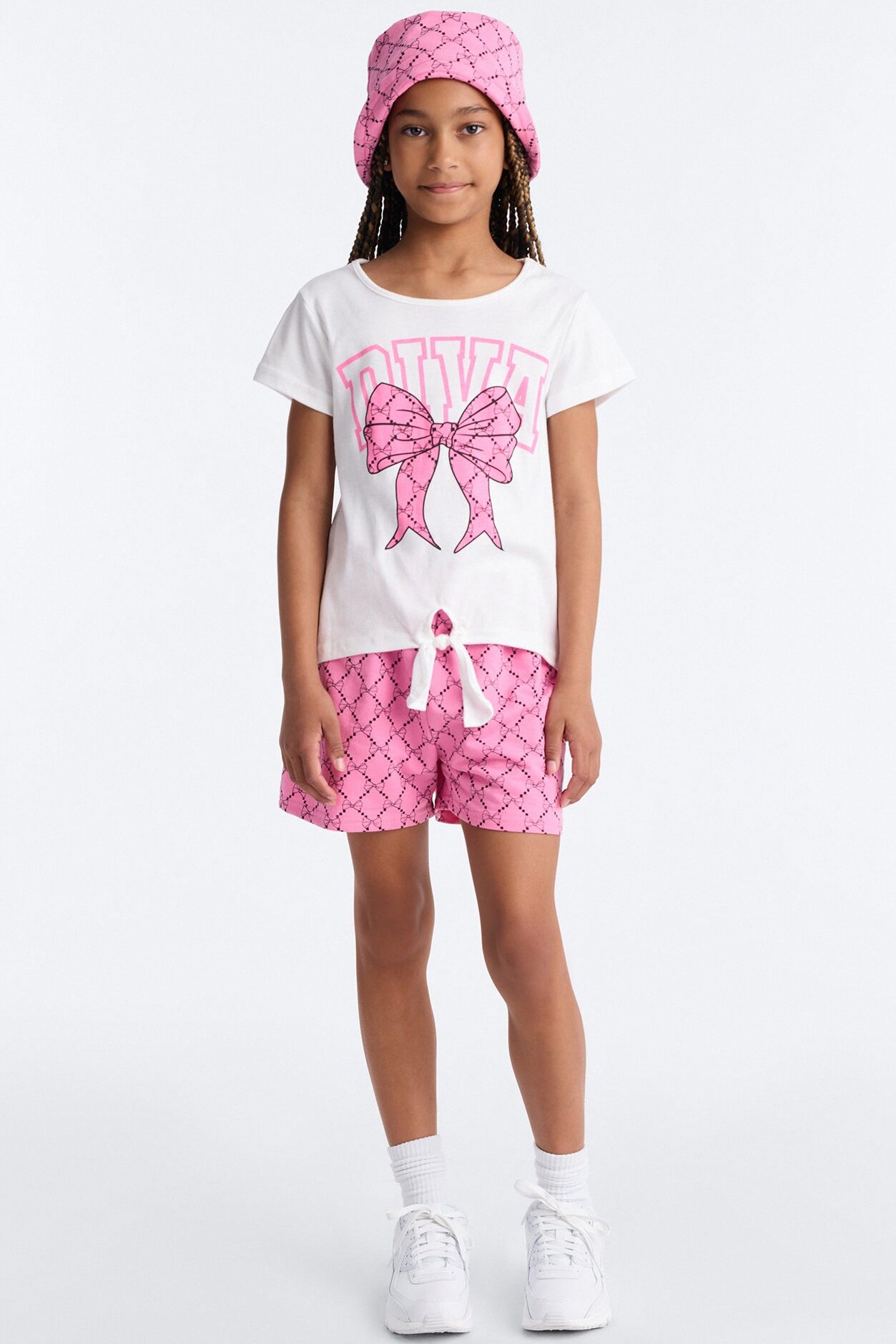 Mini Diva Things Only Short Set - White/Pink