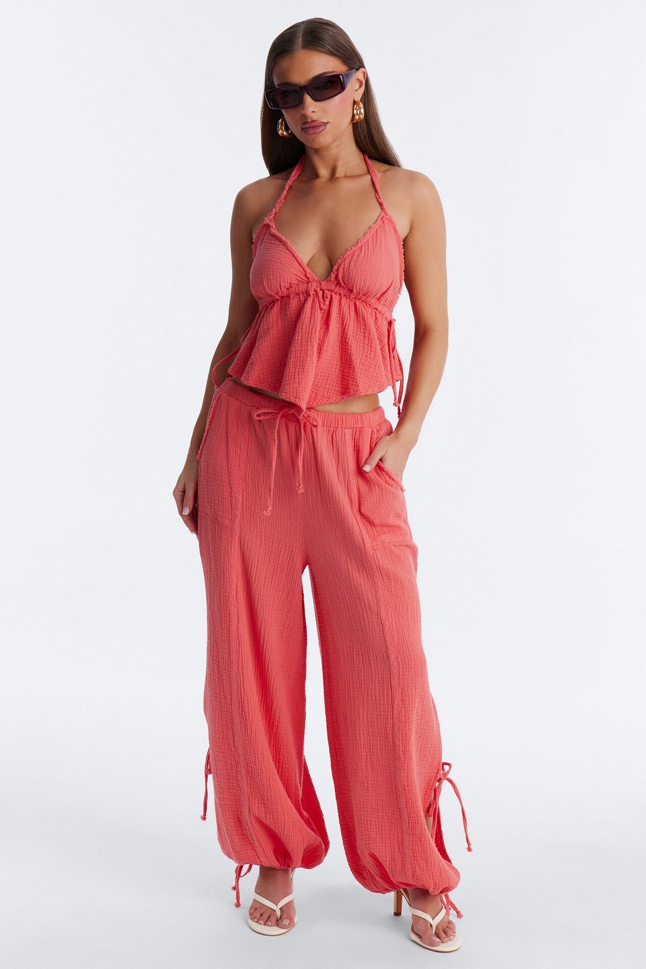 Azuki Balloon Pant Set - Coral