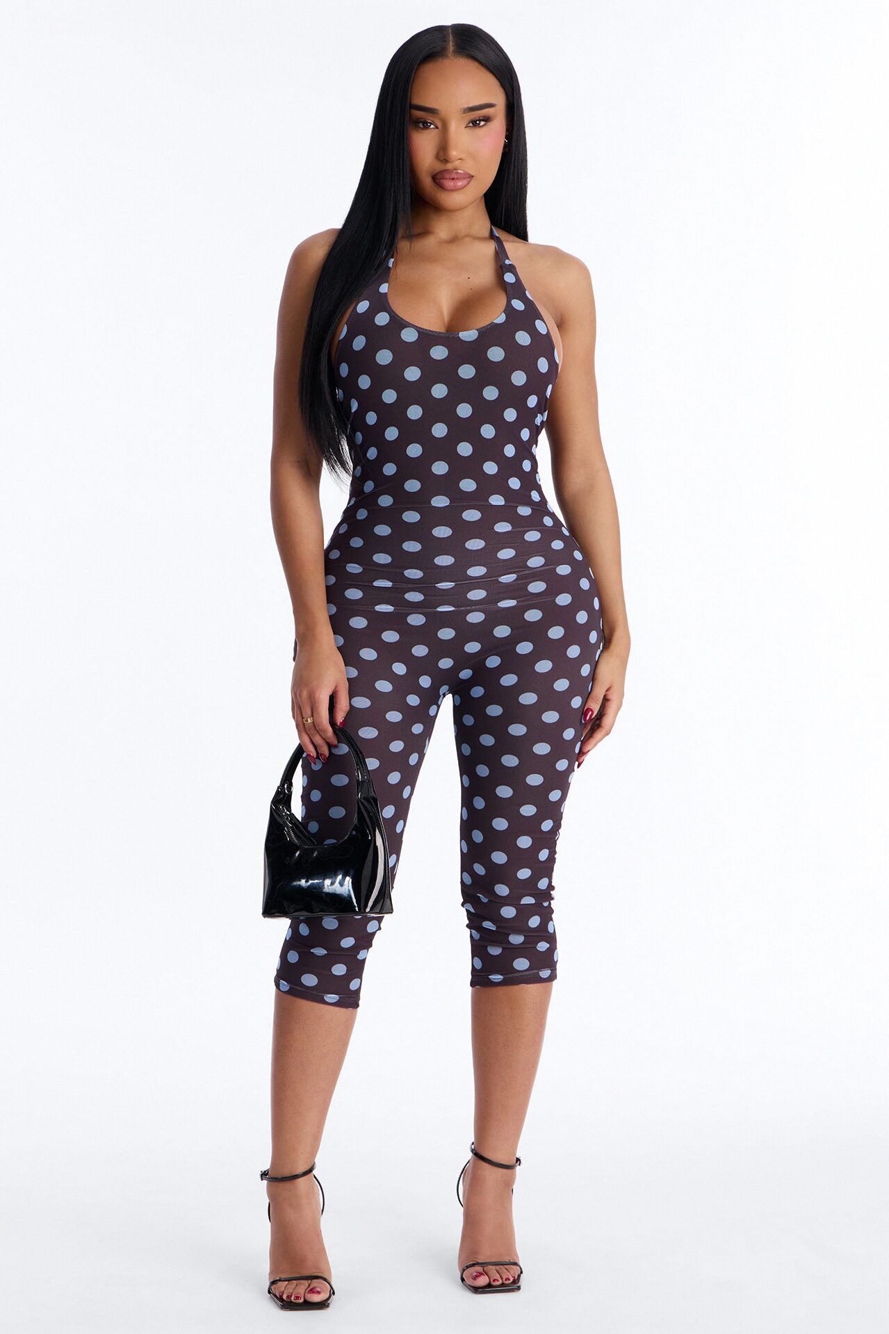 Amaya Polka Dot Mesh Capri Jumpsuit - Brown