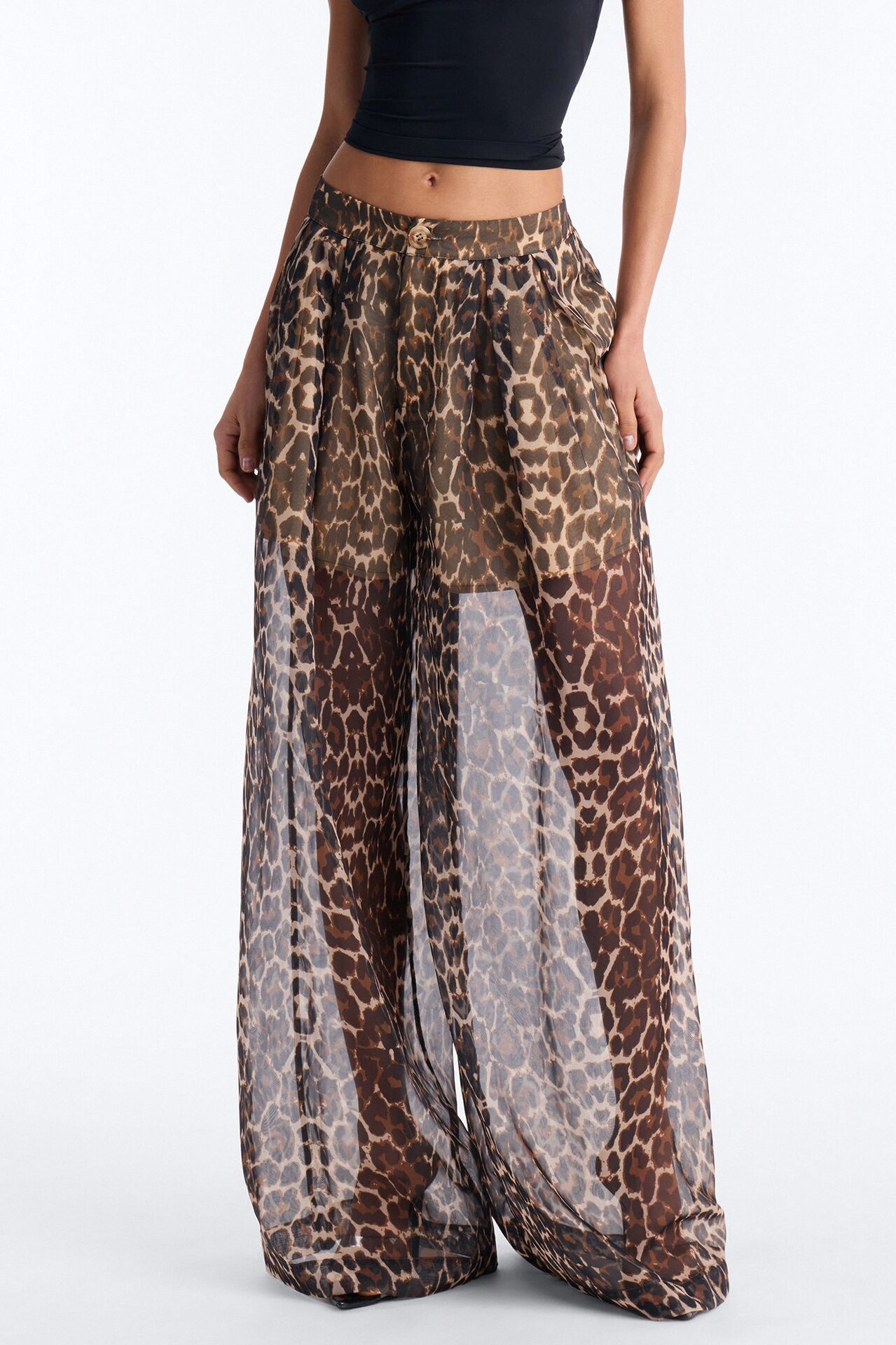 Hollie Wide Leg Leopard Organza Pant - Leopard